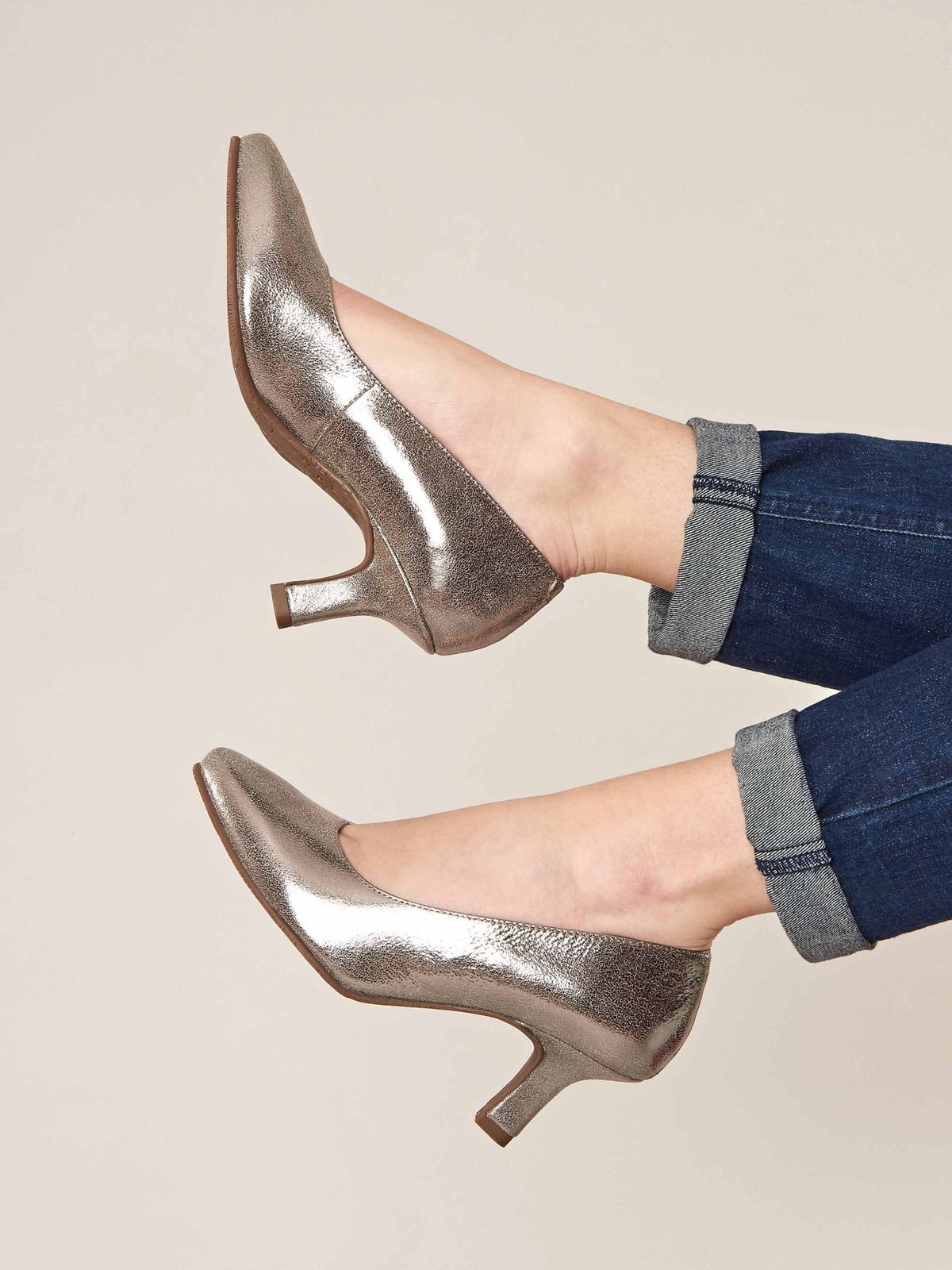 Metallic kitten heel court shoes - ASANO SILVER METALLIC