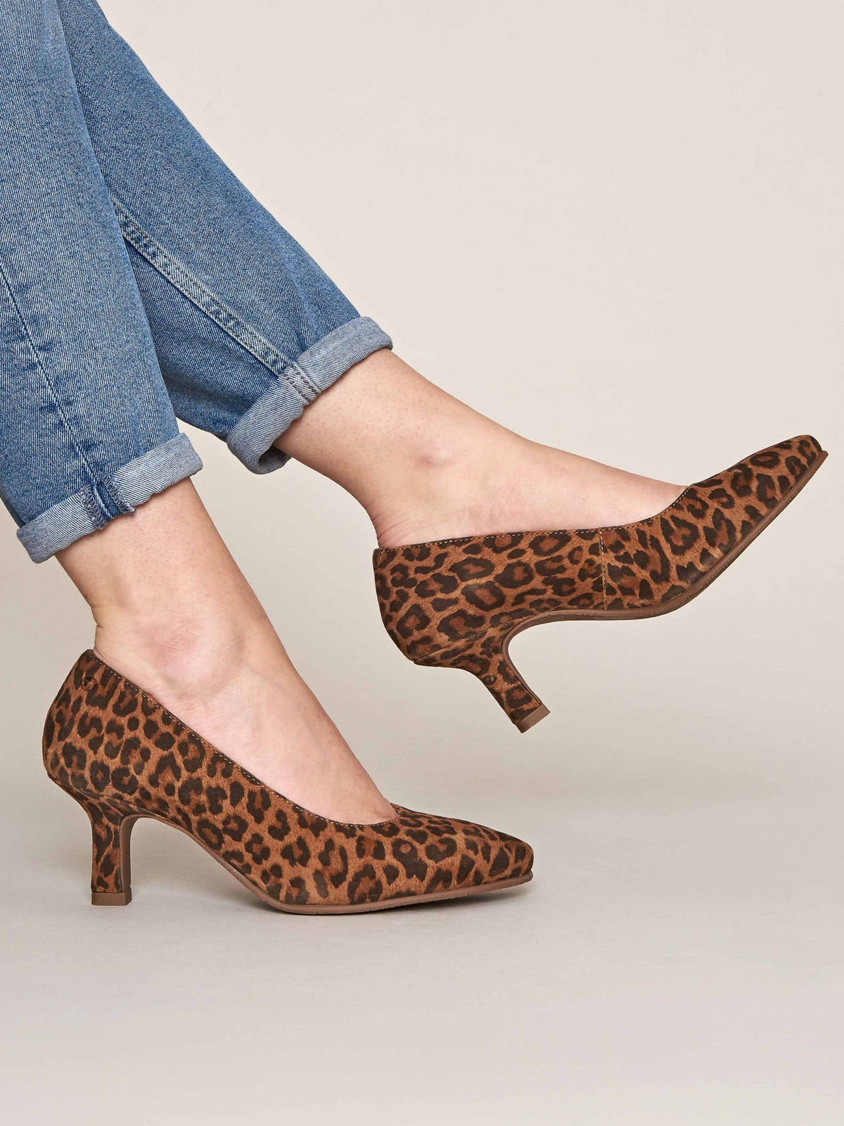 Brown kitten heel court shoes - ASANO LEOPARD PRINT
