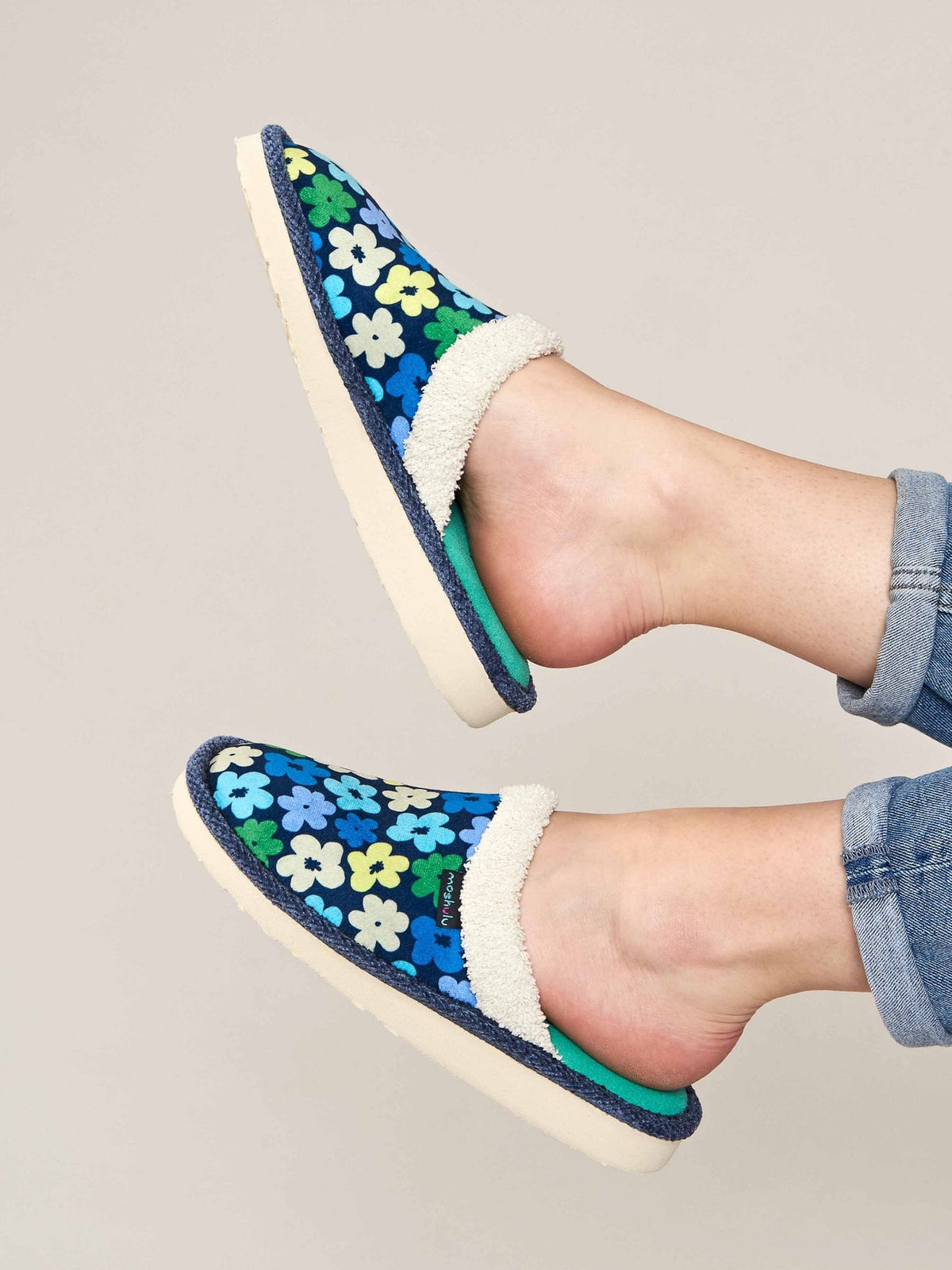 Multi / Blue patterned mule slippers - LEIGH INDIGO BOLD FLORAL