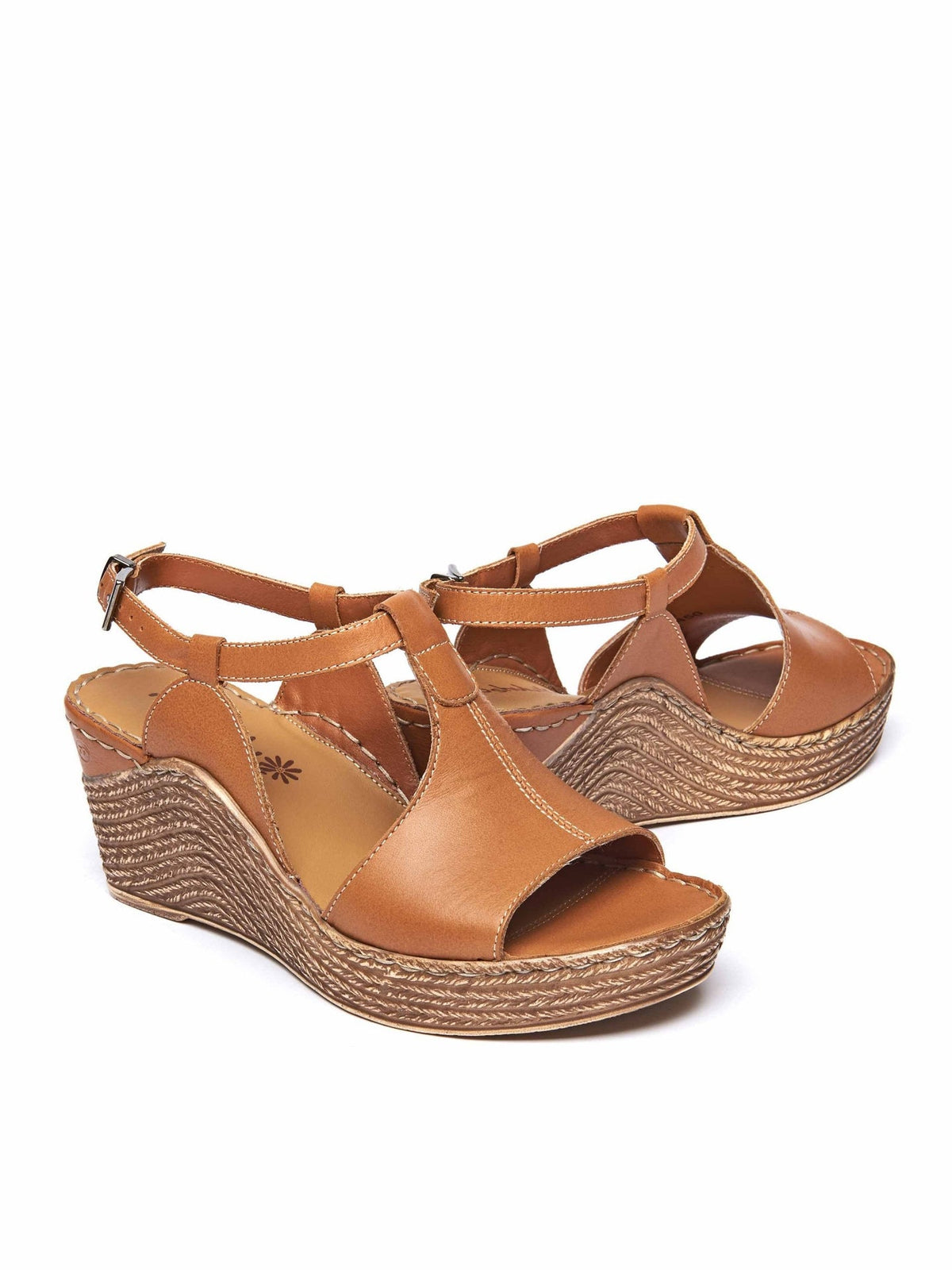 Brown t-bar wedge sandals - PEACH MELBA 2 TAN