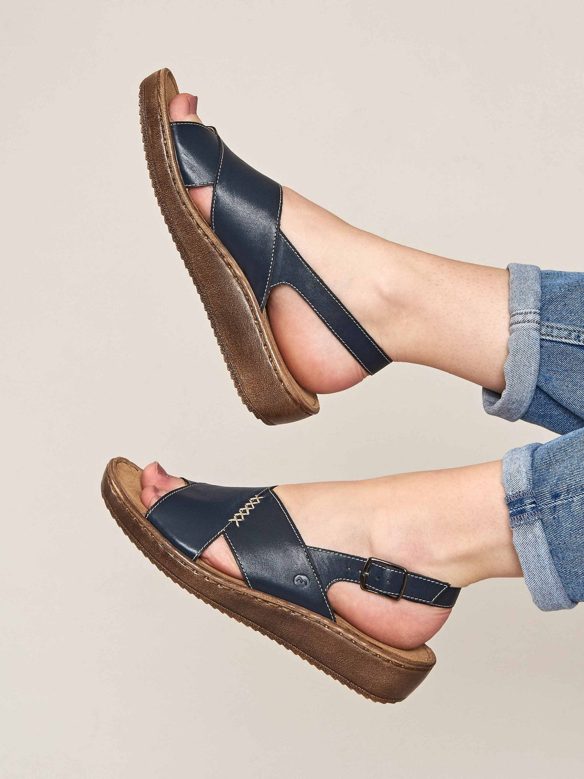 Blue slingback crossover sandals - SANTA BARBARA INDIGO LEATHER