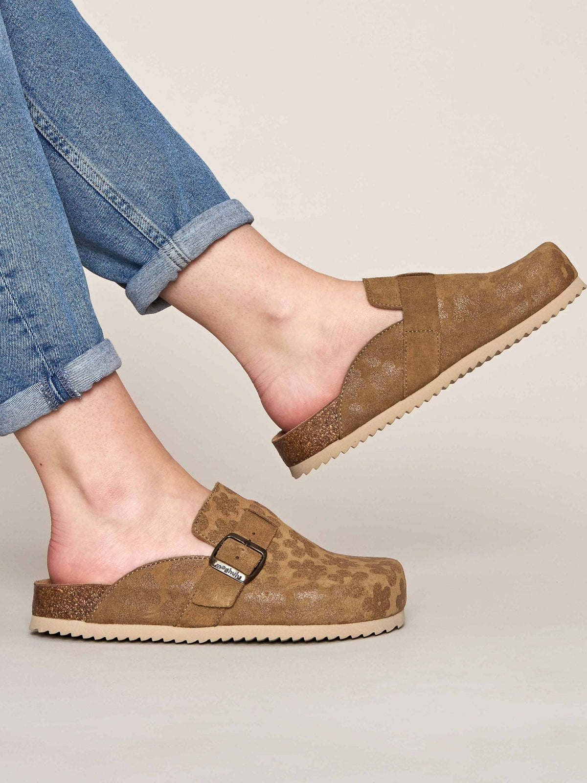 Neutral suede cork footbed clogs - TULIPA 2 WHEAT BOLD FLORAL