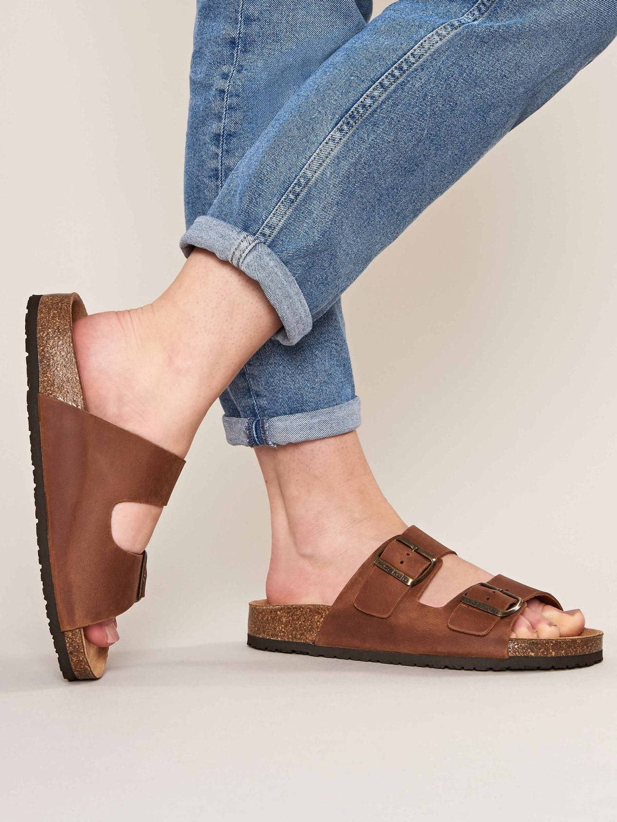 Brown cork footbed mule sandals - BAVARIA WAXY TAN