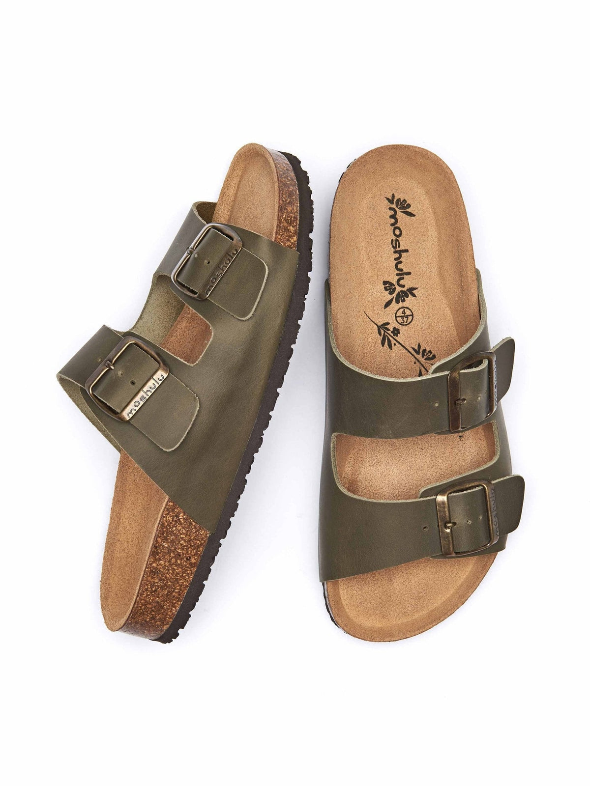 Brown cork footbed mule sandals - BAVARIA WAXY KHAKI BROWN