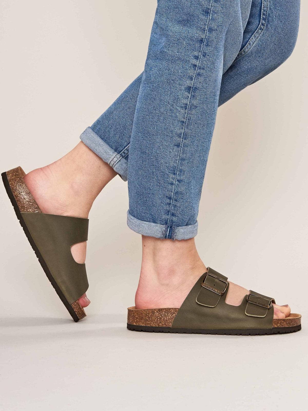 Brown cork footbed mule sandals - BAVARIA WAXY KHAKI BROWN