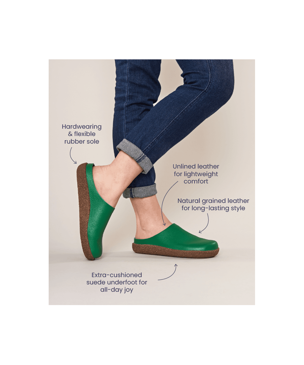 Green extra cushioned leather clogs - PEVENSEY CHARTREUSE