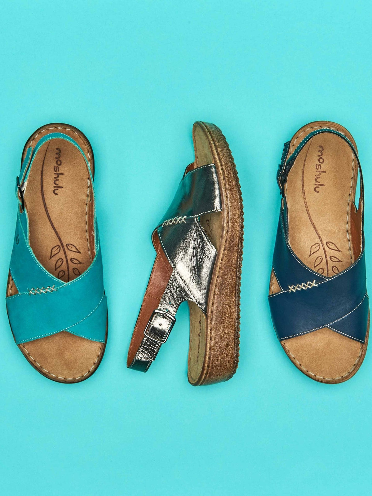 Blue slingback crossover sandals - SANTA BARBARA TEAL SEA NUBUCK