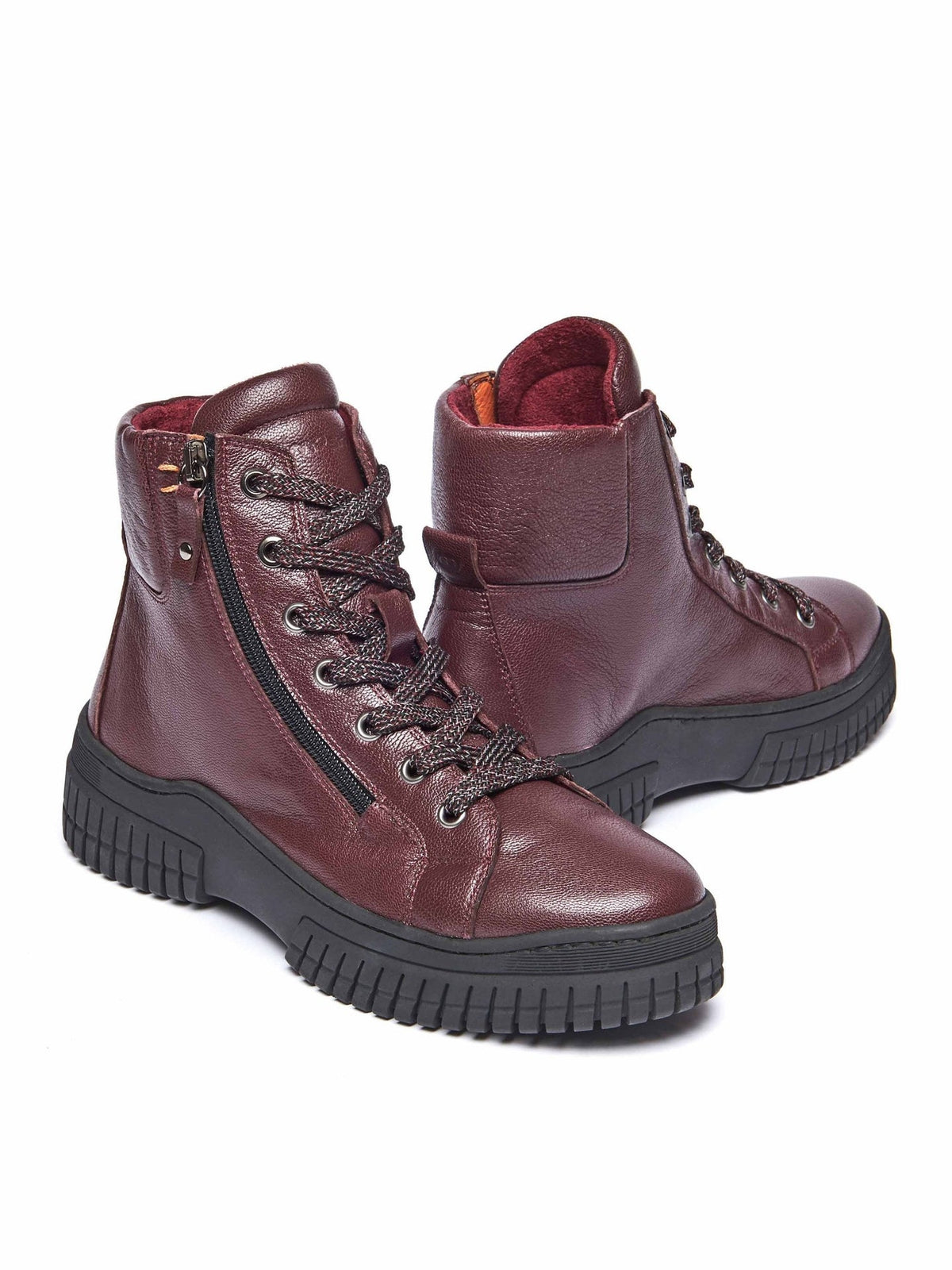 Red sporty lace up boot - BREEN ZINFANDEL RED LEATHER