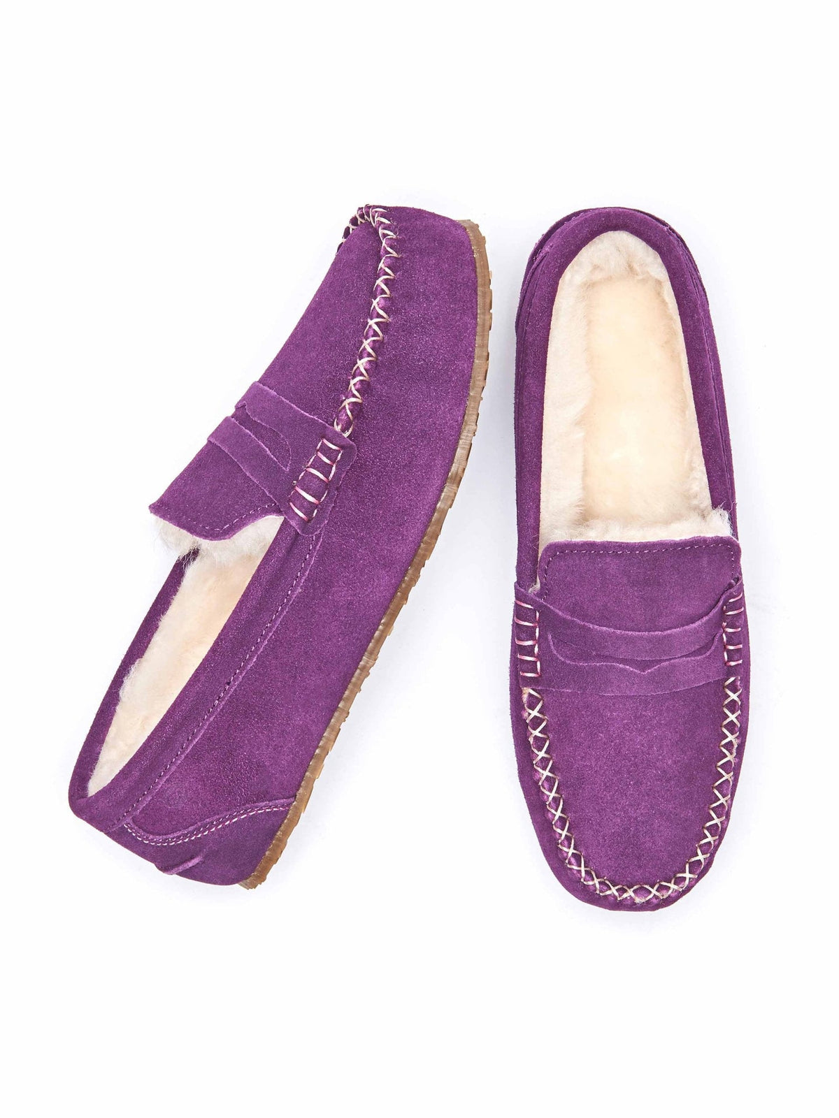 Purple suede moccasin sheepskin slippers - JOCUND PLUM