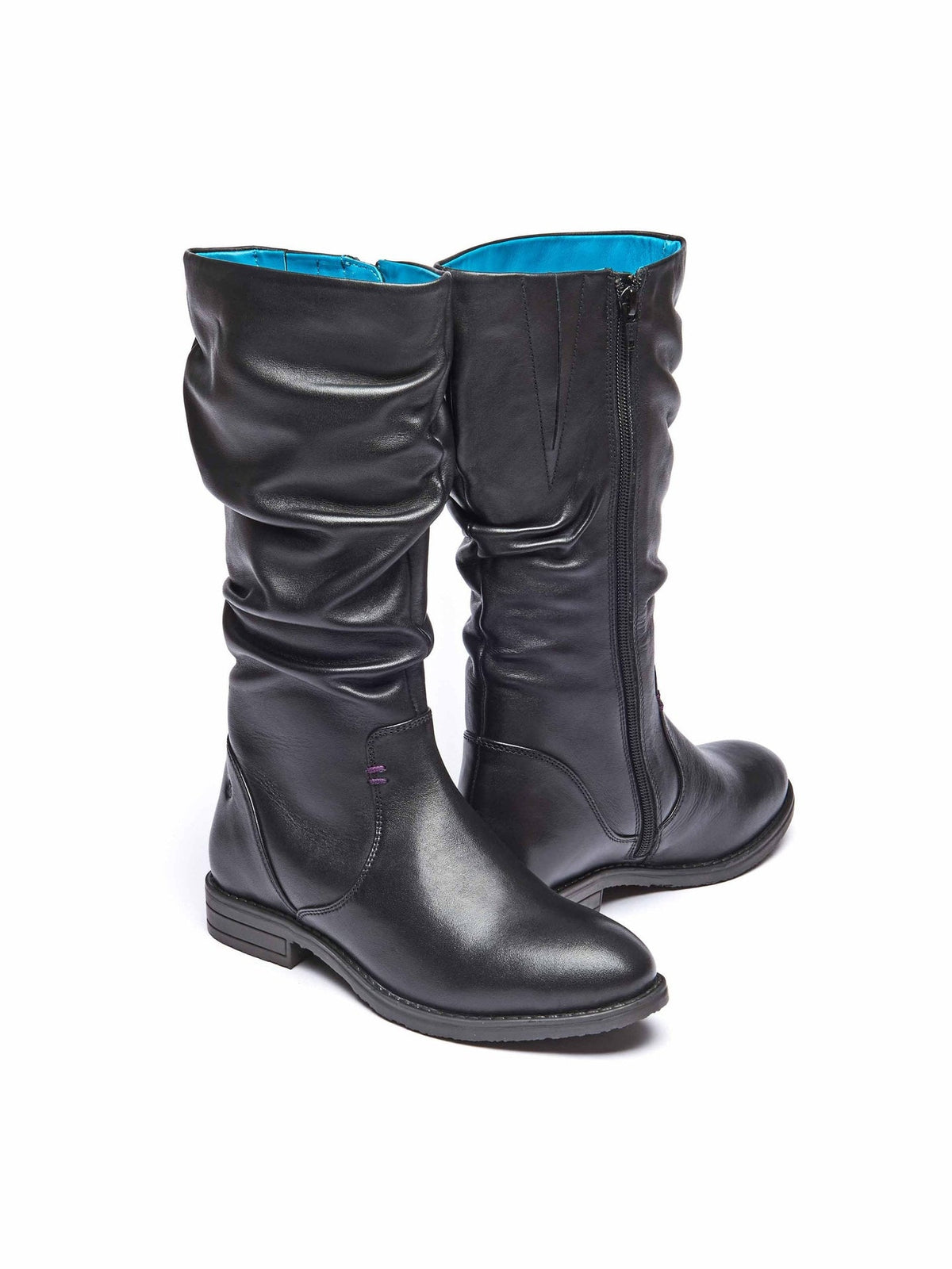 Black slouchy leather mid calf boot - GLACIER LEATHER BLACK