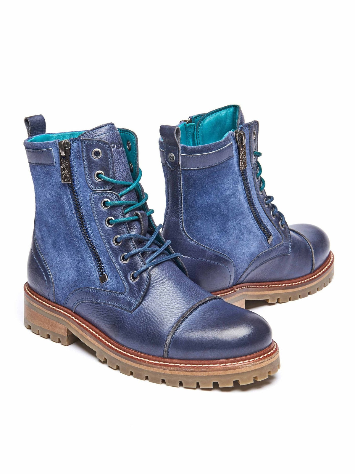 Blue biker style leather boot - BARDSEY 2 NAUTICAL BLUE LEATHER