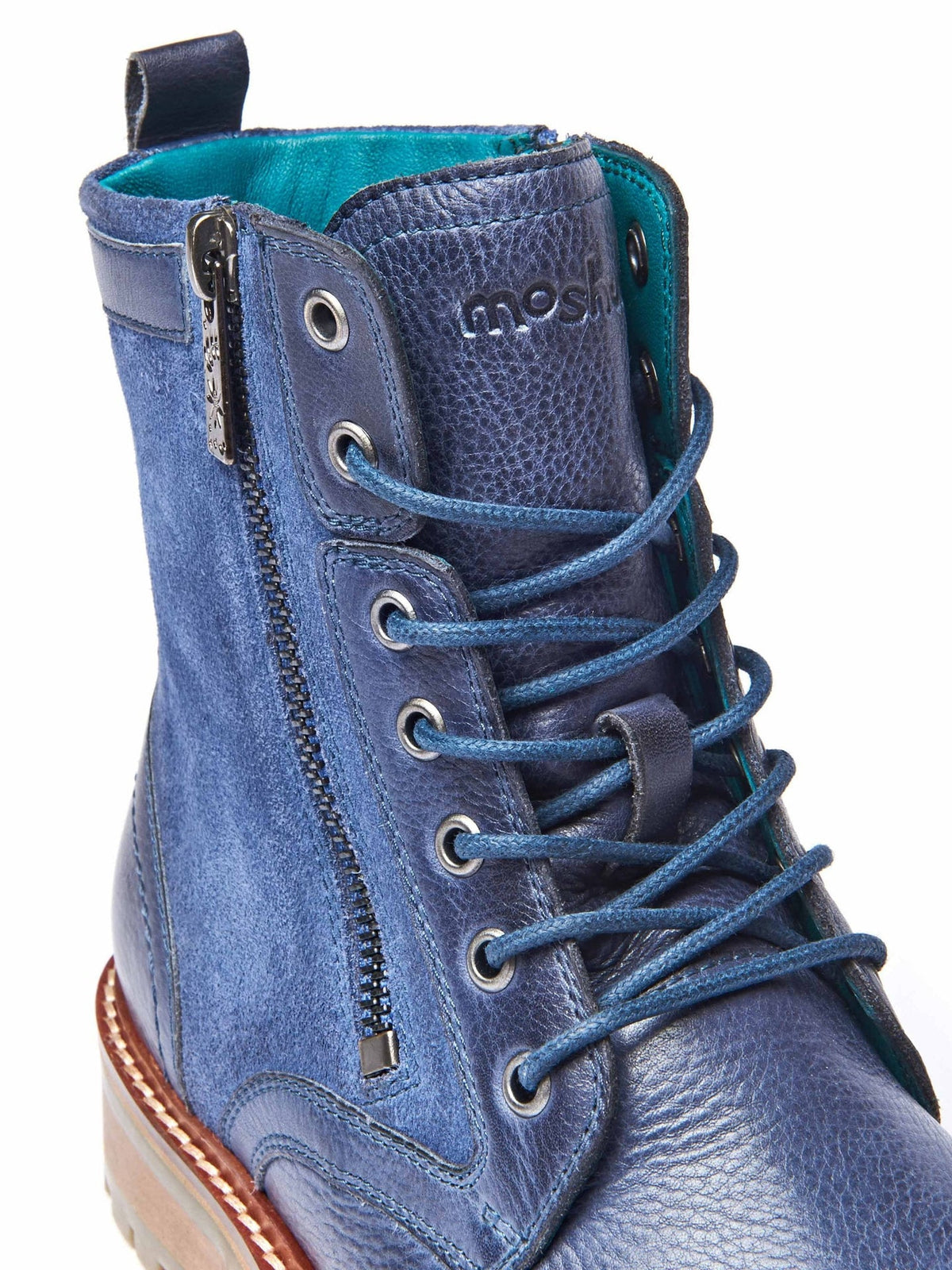Blue biker style leather boot - BARDSEY 2 NAUTICAL BLUE LEATHER
