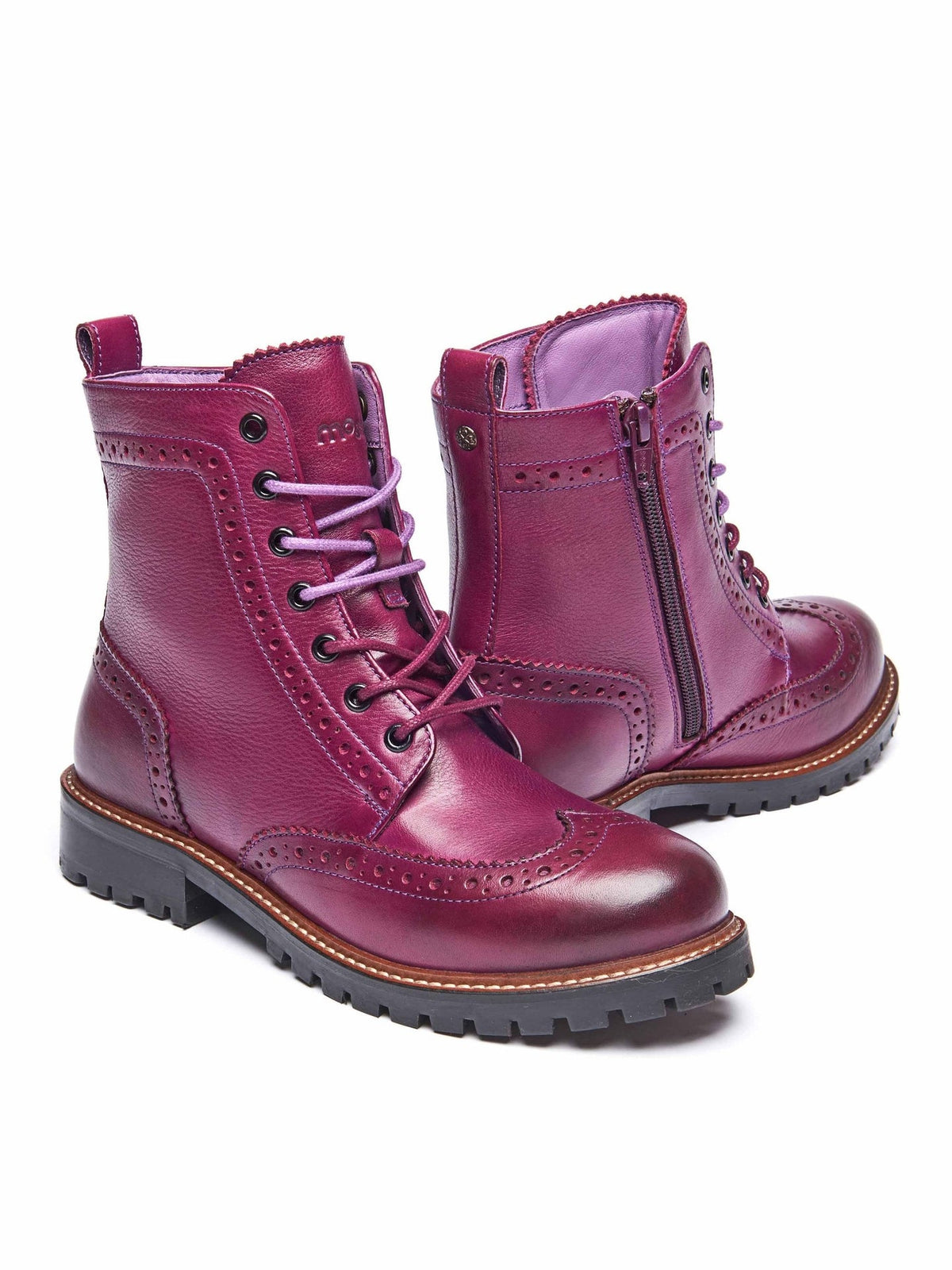 Purple lace up leather brogue boots - FILICO PLUM