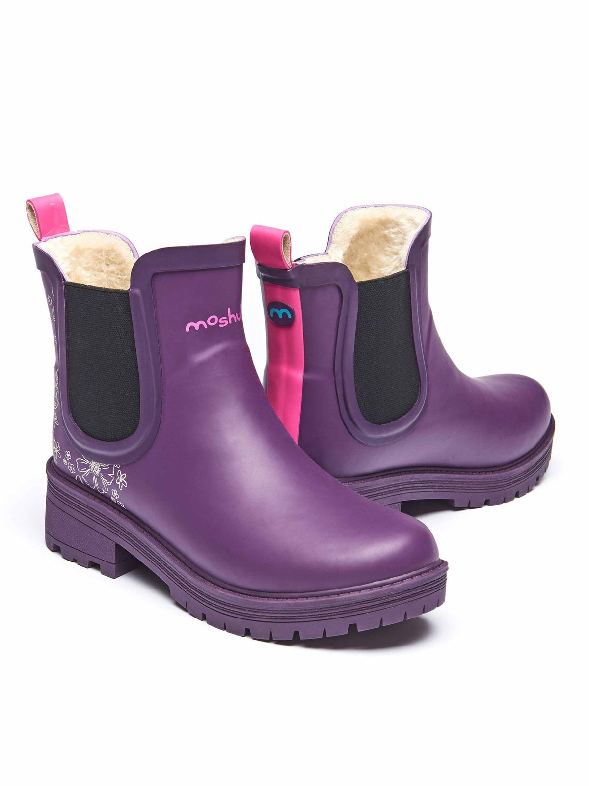 Purple faux fur chunky welly boot - SWALE PLUM FLORAL