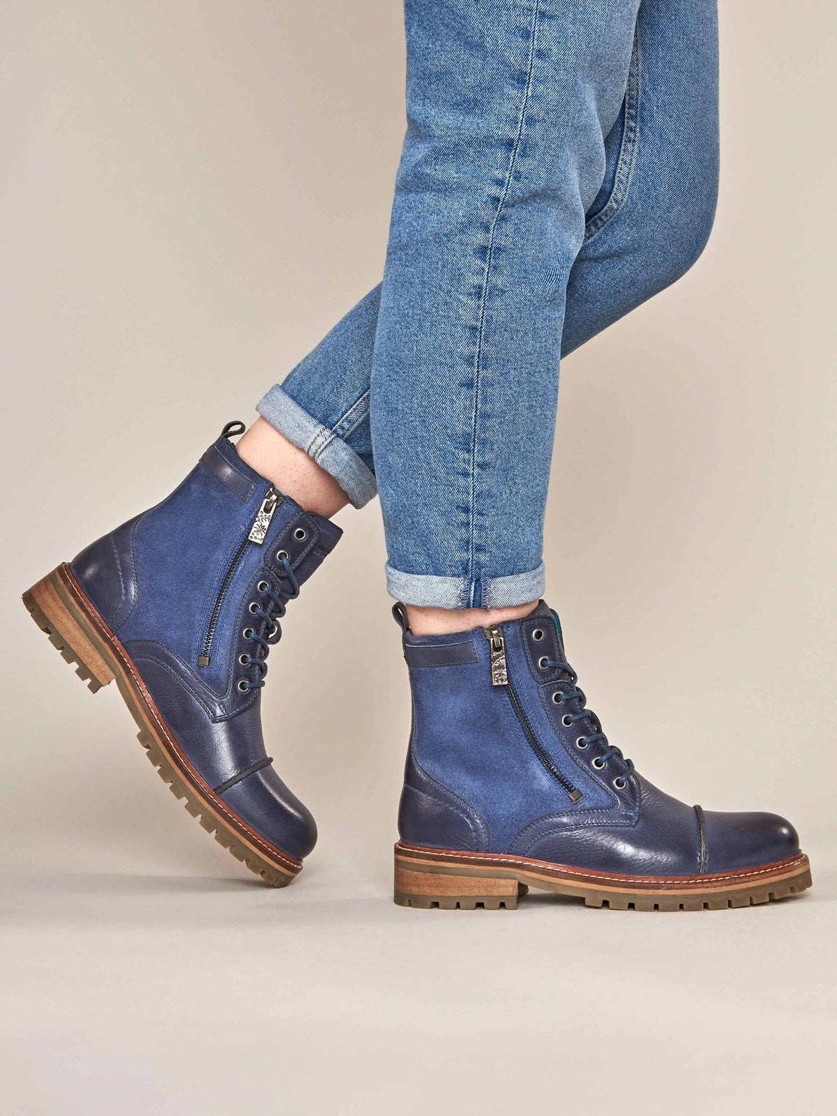 Blue biker style leather boot - BARDSEY 2 NAUTICAL BLUE LEATHER