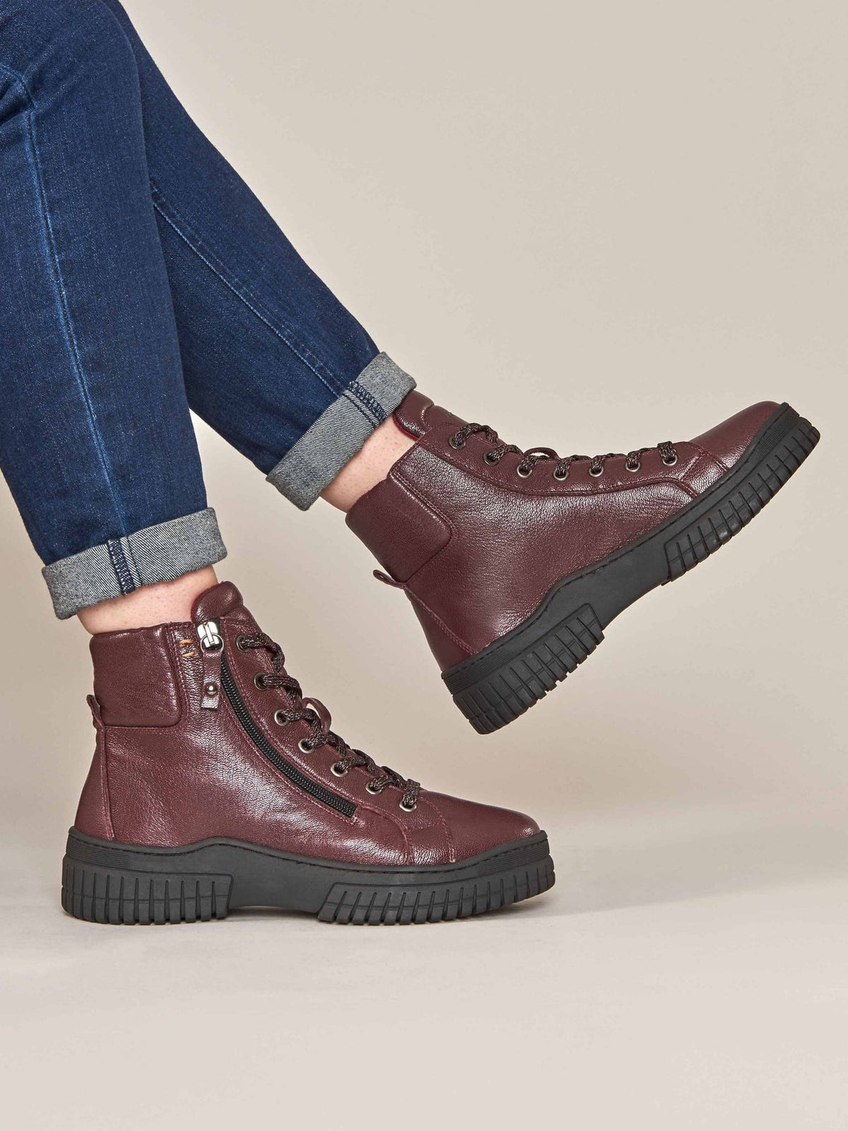 Red sporty lace up boot - BREEN ZINFANDEL RED LEATHER