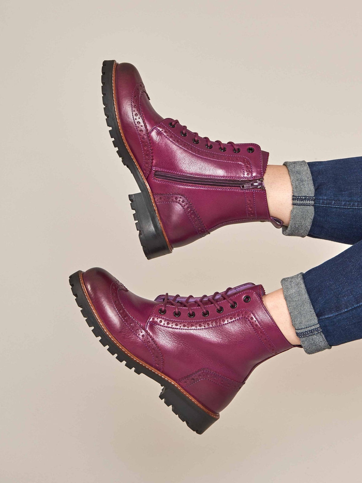 Purple lace up leather brogue boots - FILICO PLUM