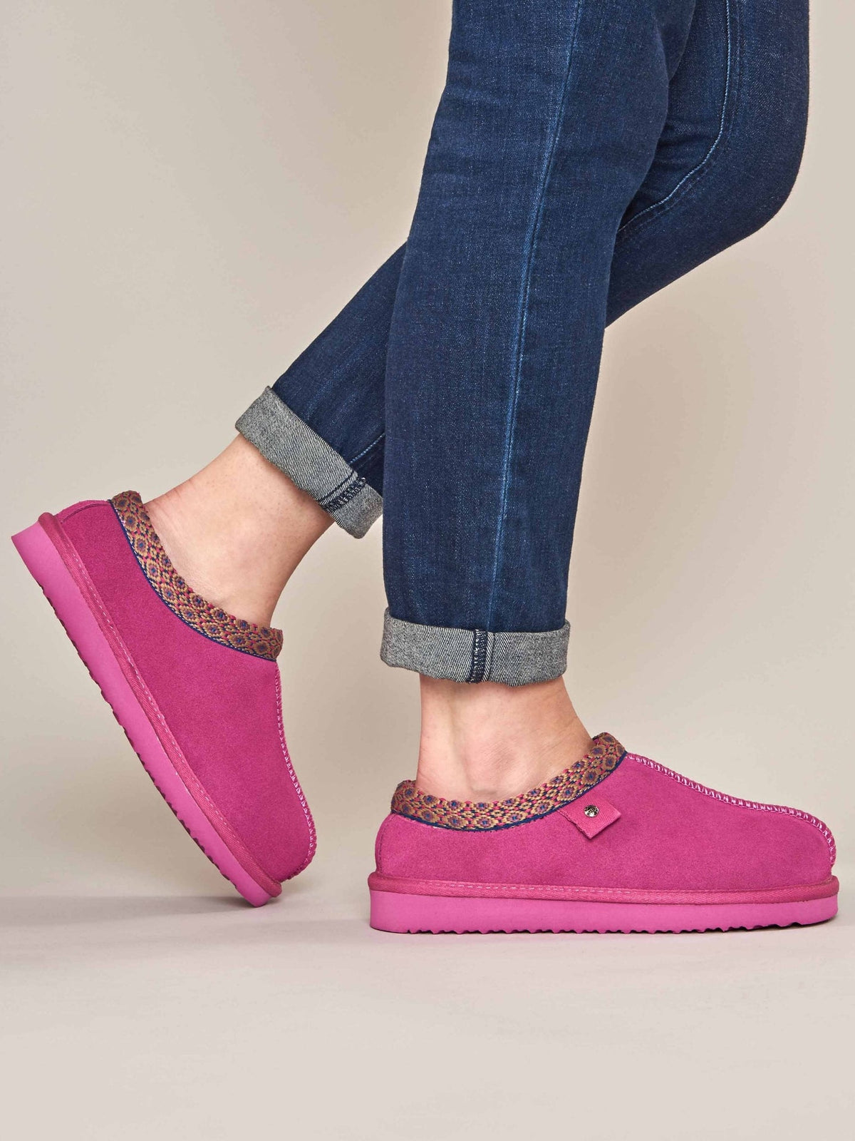 Pink slip on sheepskin slipper - KIMOTO 2 FUCHSIA PINK