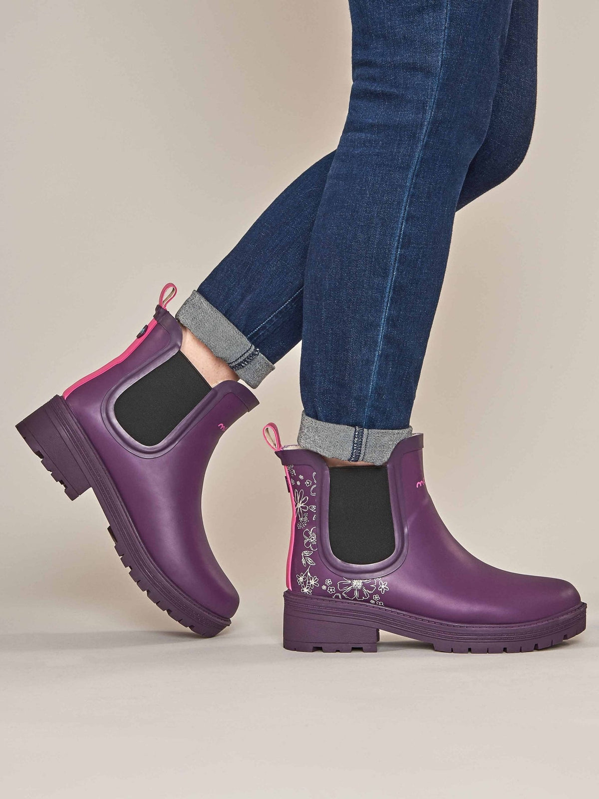 Purple faux fur chunky welly boot - SWALE PLUM FLORAL