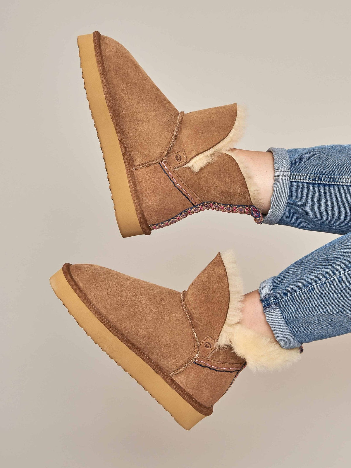 Brown sheepskin chunky bootie slipper - WATTLE 2 TAN