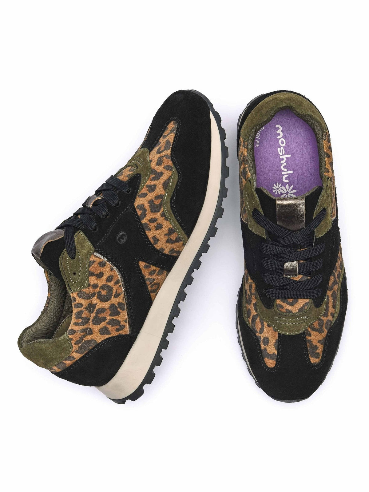 Black sporty lace up trainer - REMI BLACK/LEOPARD