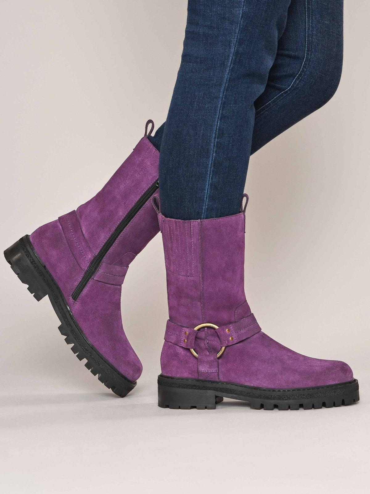 Purple biker boot with squared toe - FIRTH PLUM SUEDE