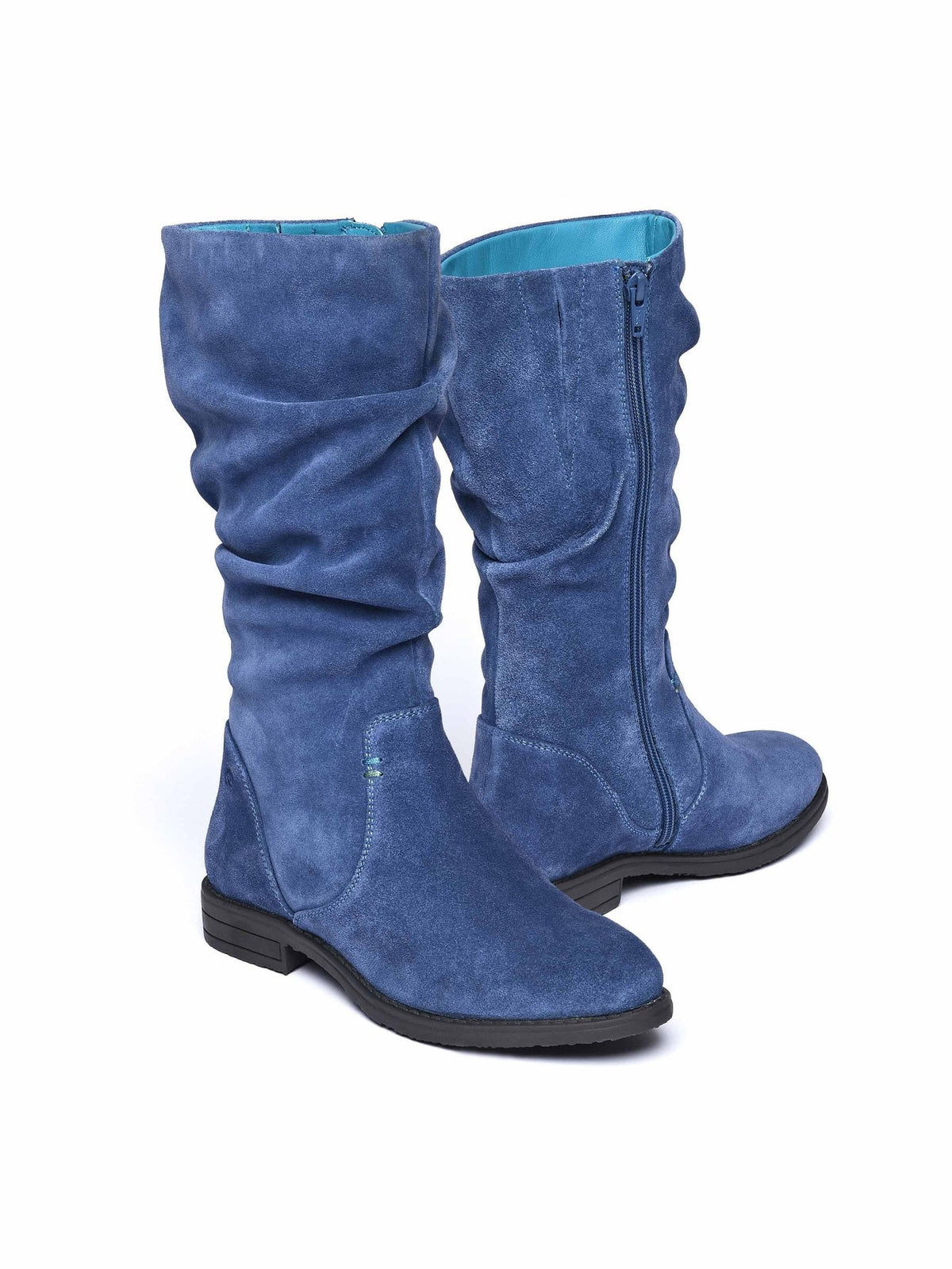 Blue ruched suede mid-length boots - GLACIER SUEDE 2 NAUTICAL BLUE