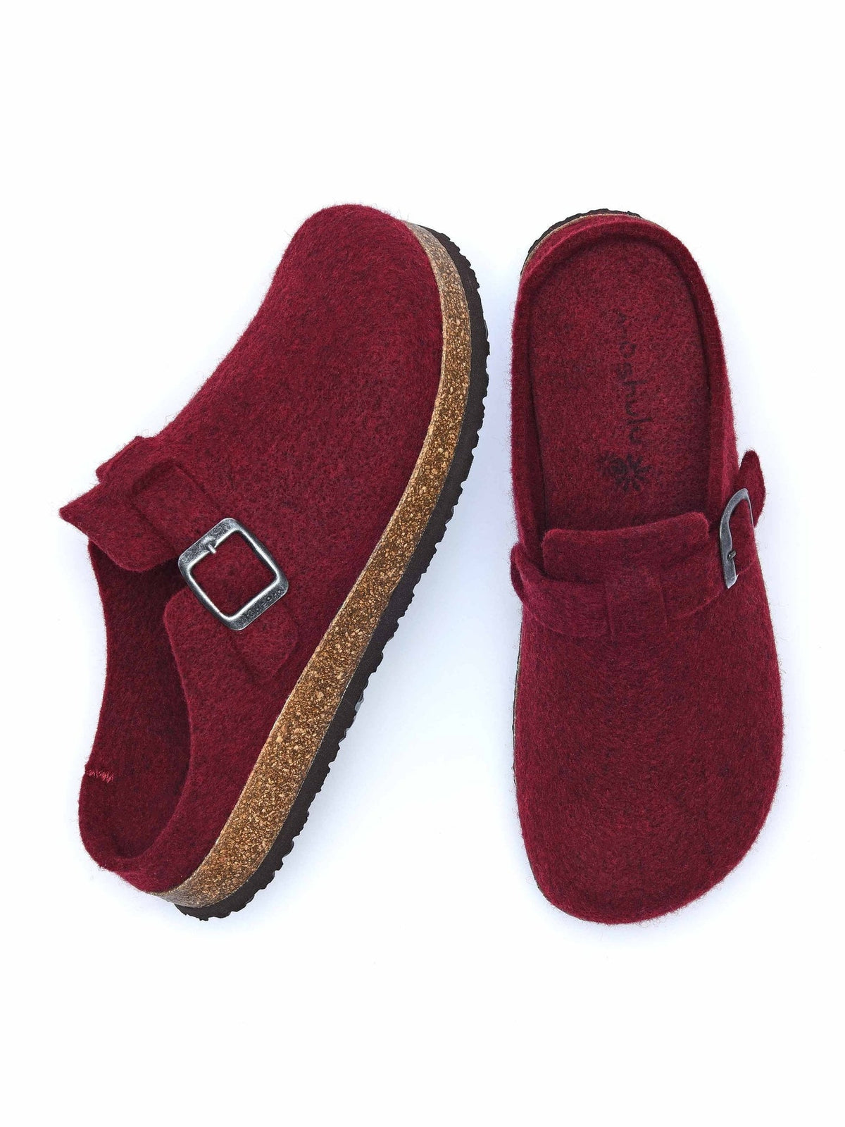Red wool felt clog mule slippers - CECILIA ZINFANDEL RED