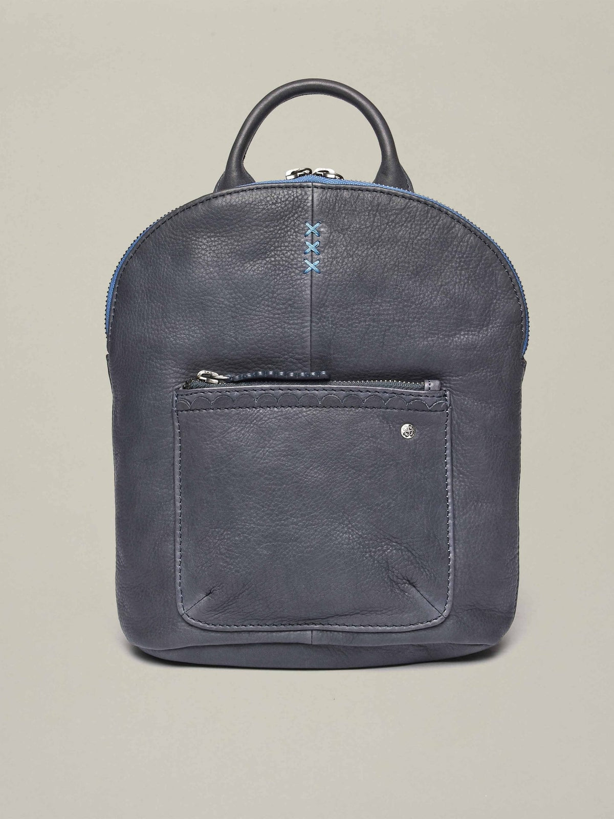Blue leather backpack with scallop edge - CARNEDD INDIGO LEATHER