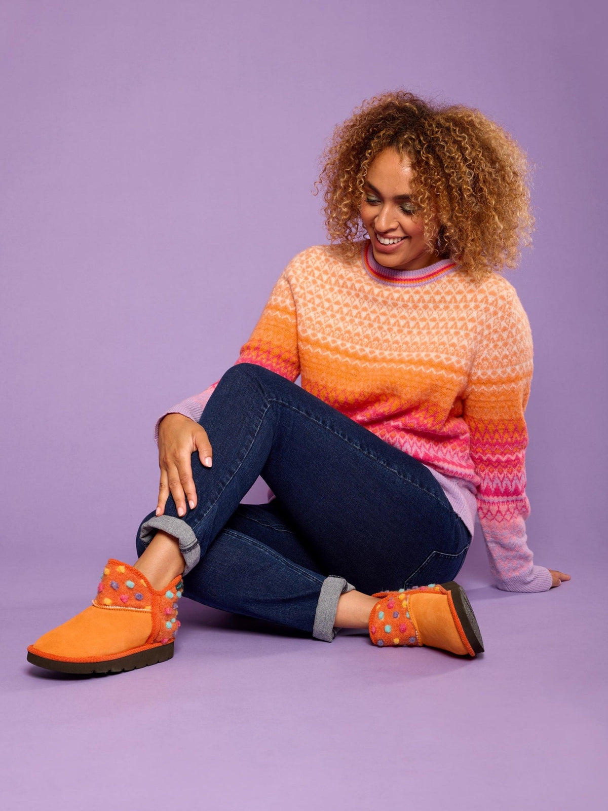 Orange spotty bootie slippers - FIRESIDE 2 ORANGE
