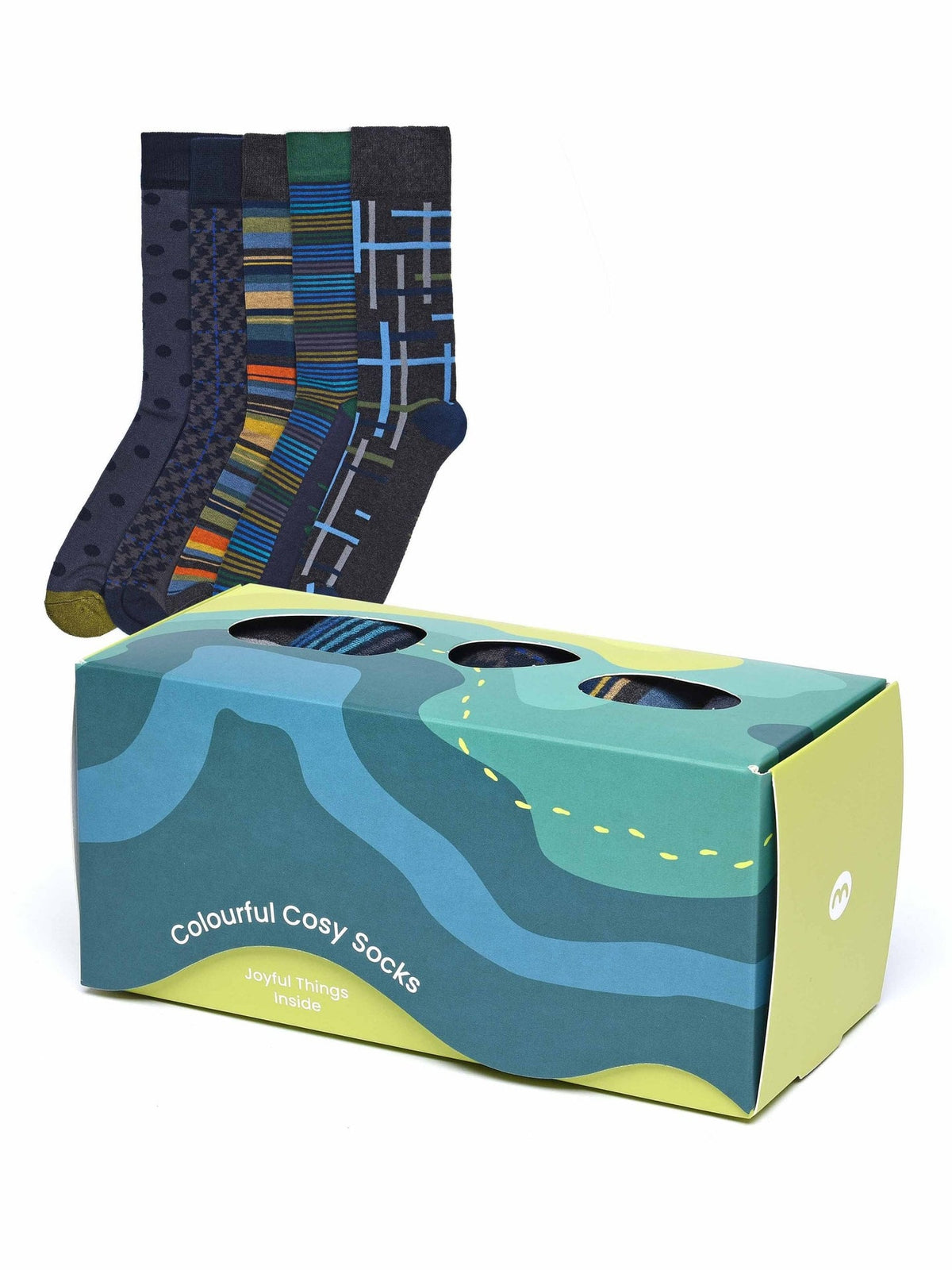 Grey men's patterned 5 sock box - HILLSIDE SOCK BOX GREY MULTI