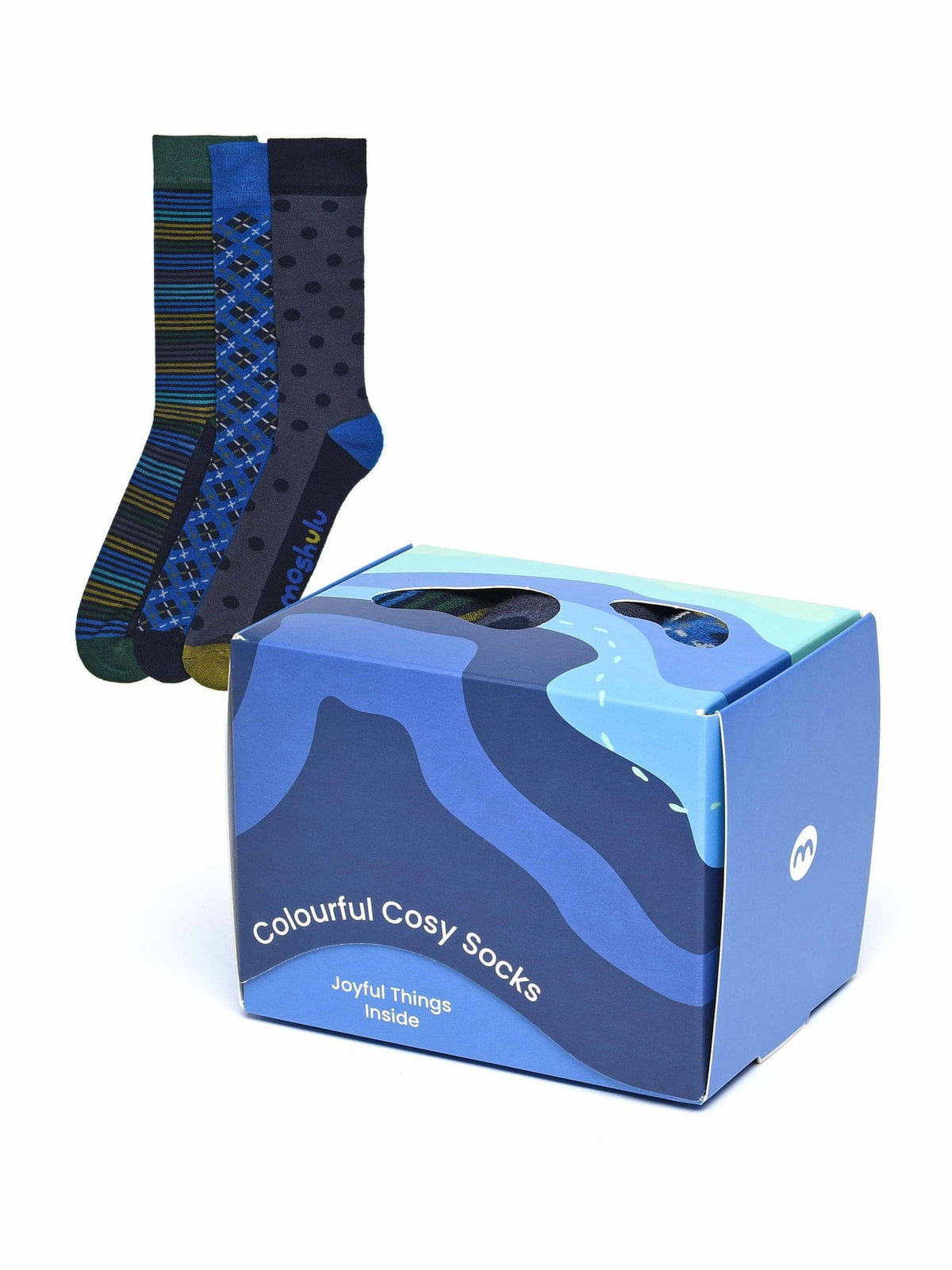 Blue men's patterned 3 sock box - NORTHAM SOCK BOX BOLD BLUE
