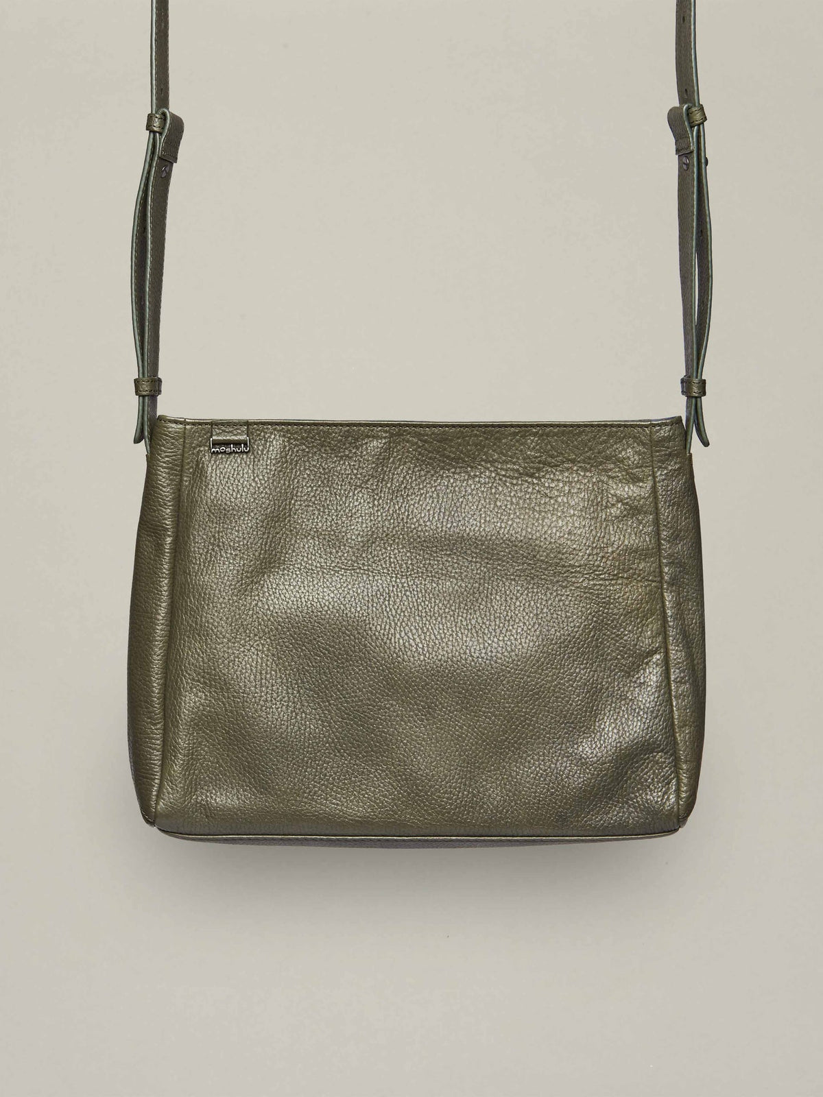 Green grained waxy leather cross-body bag - STEEPLE DARK OLIVE