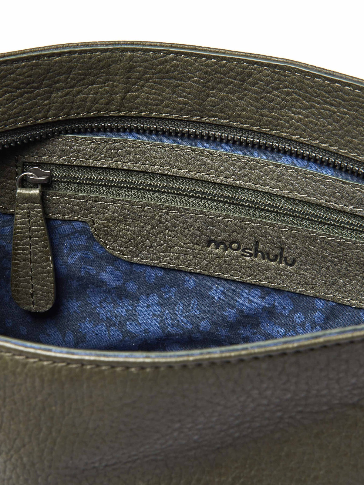 Green grained waxy leather cross-body bag - STEEPLE DARK OLIVE