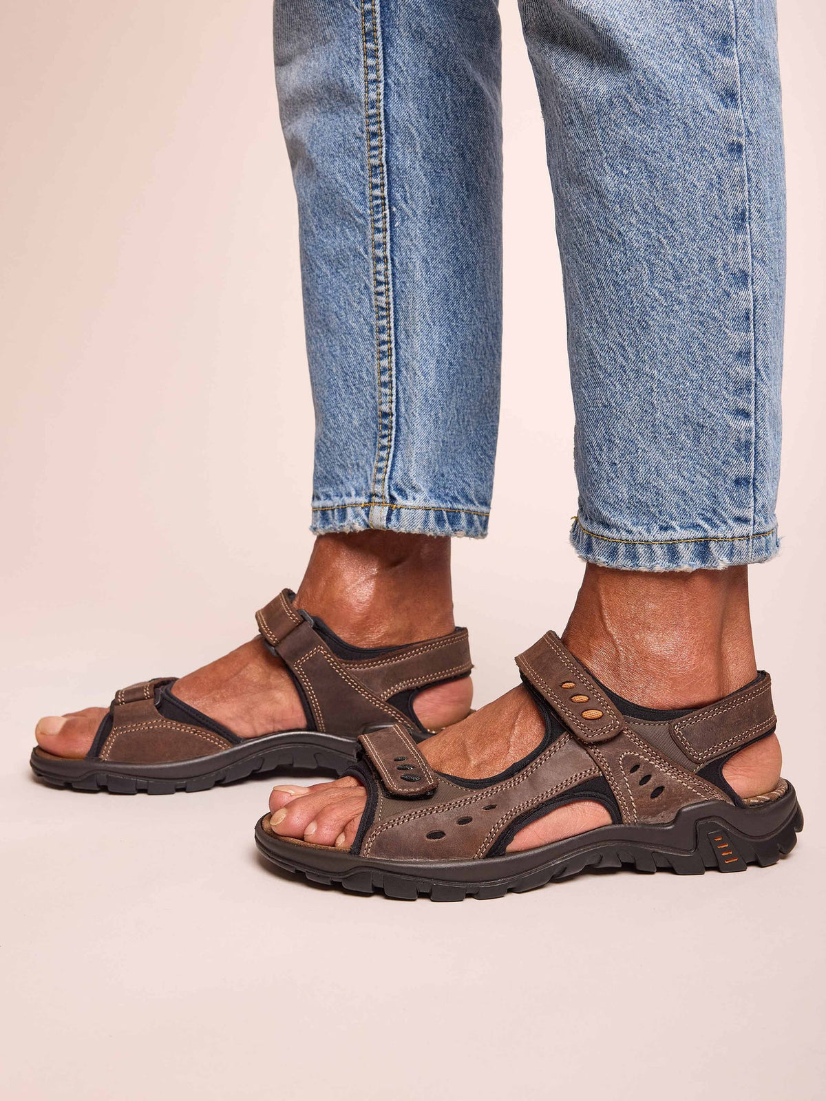 Brown men's leather sport sandals - PORTREATH 2 BROWN