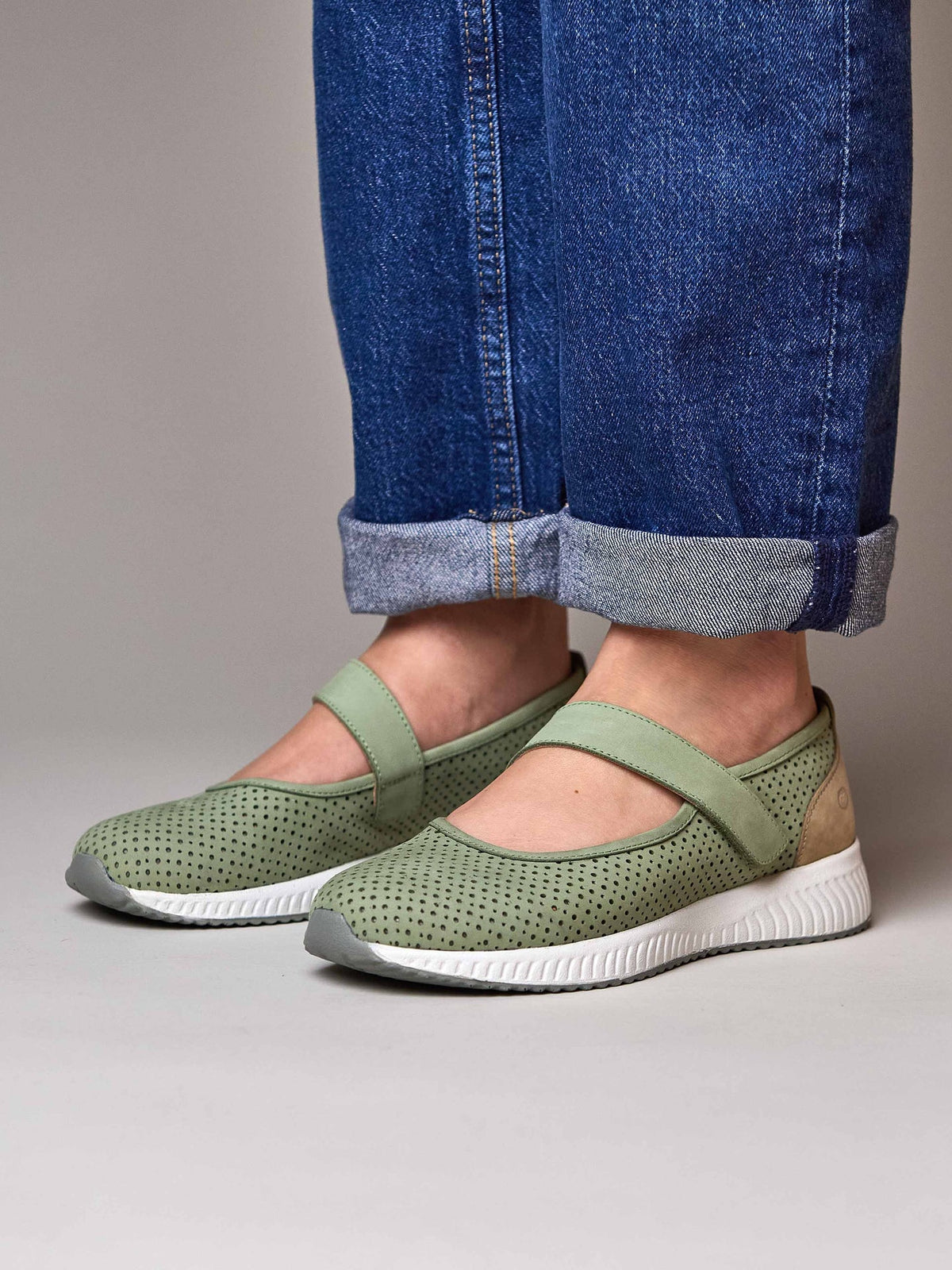 Green sports style ballerina trainer - AMARA SAGE GREEN NUBUCK