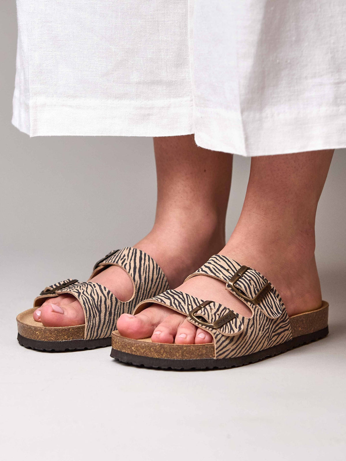 Animal print leather cork footbed sandals - DANUBE 2 ZEBRA PRINT