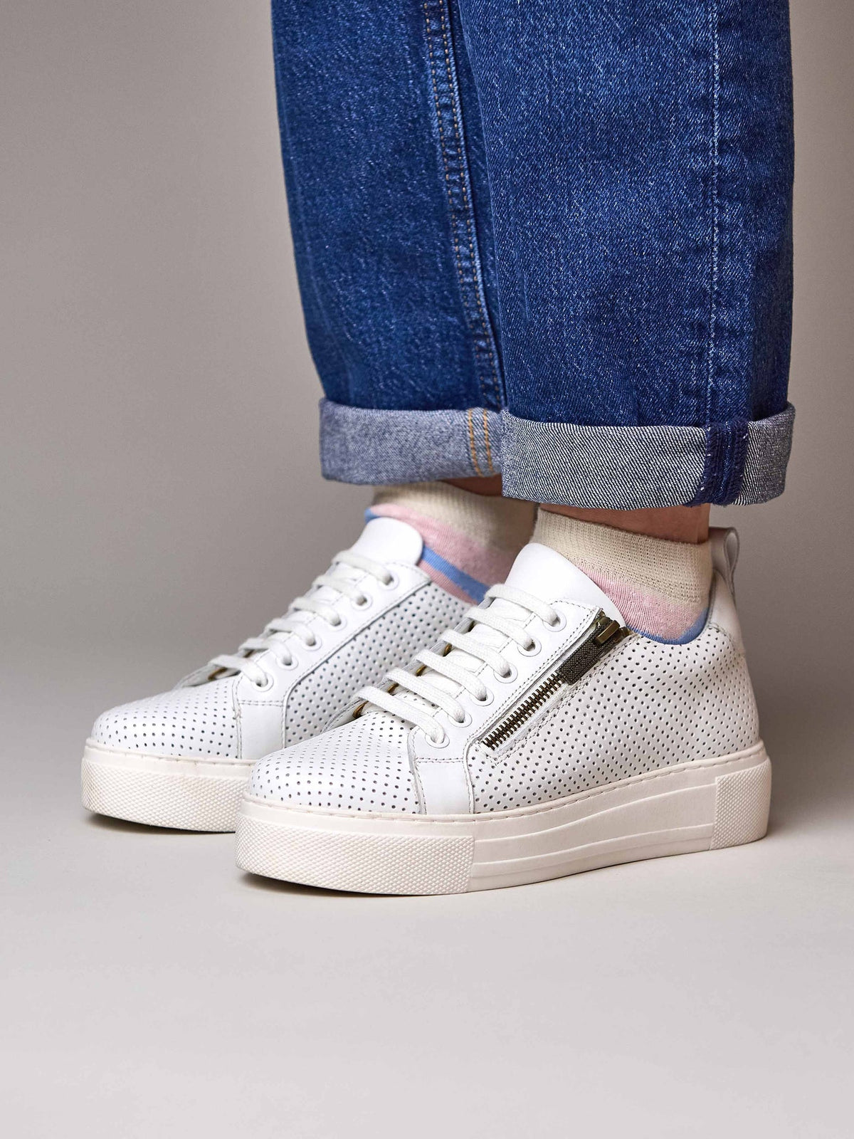 White flatform zip trainers - DAWLISH WHITE