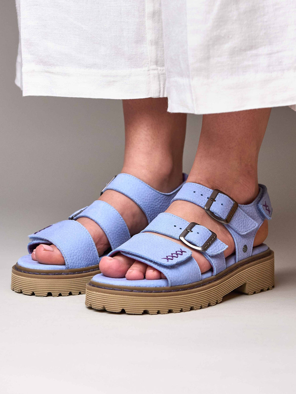 Blue chunky adjustable city sandals - DIANTHA CORNFLOWER BLUE NUBUCK