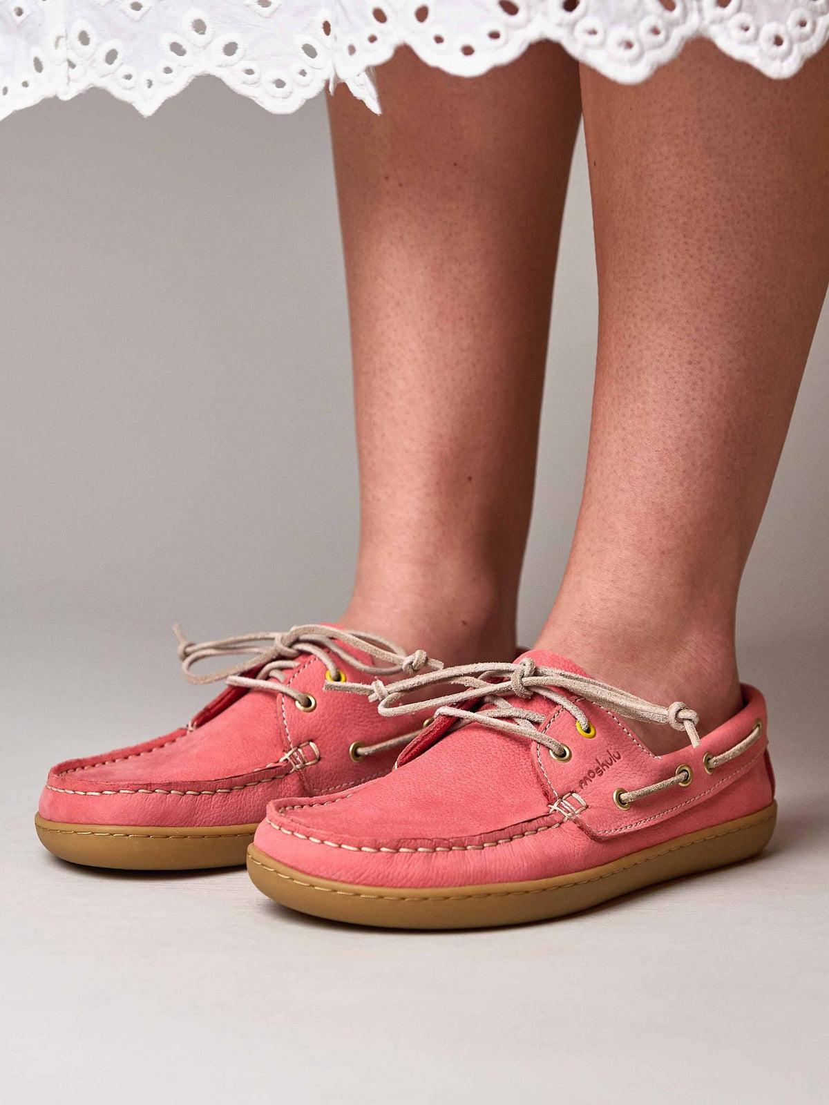 Pink flexible nubuck boat shoes - FOWEY CORAL PINK NUBUCK
