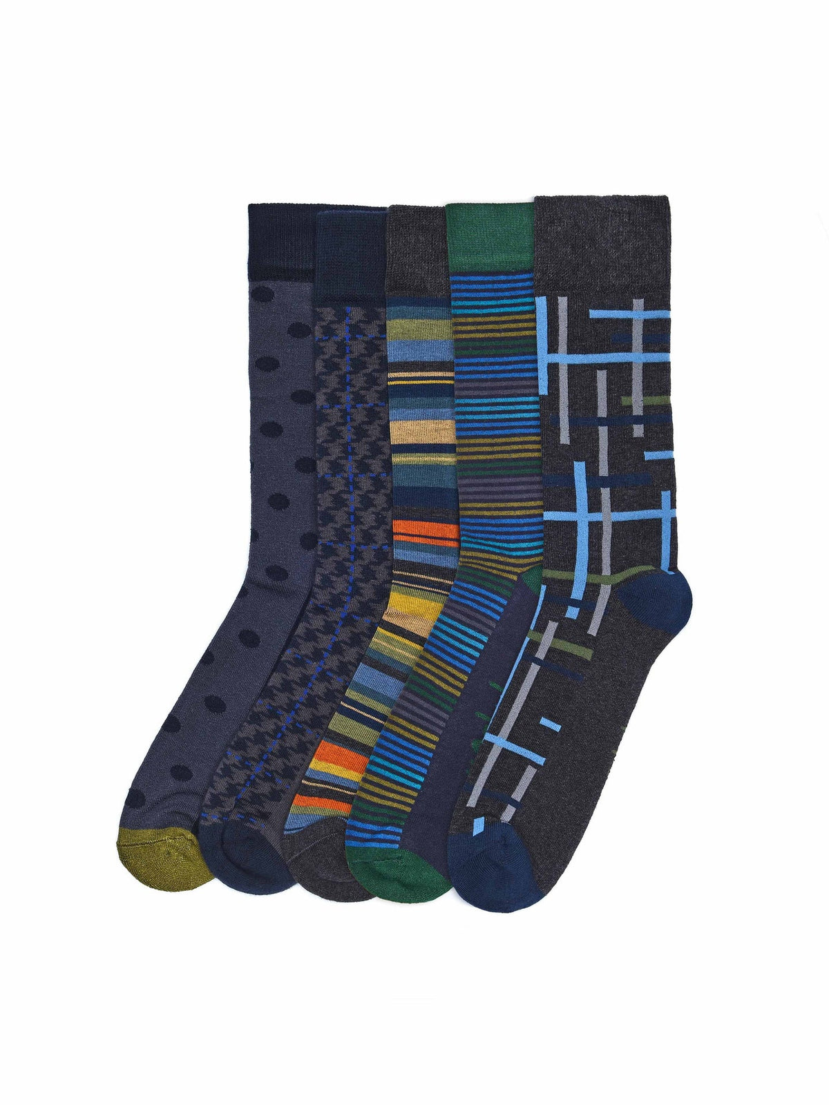 Grey men's patterned 5 sock box - HILLSIDE SOCK BOX GREY MULTI