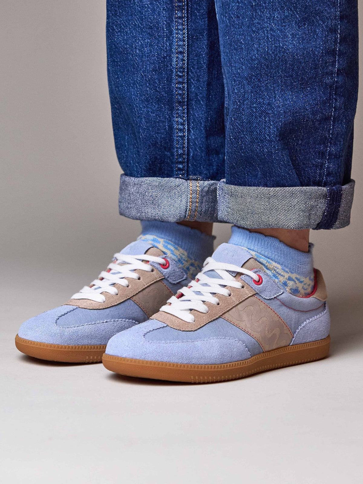 Blue sporty lace up trainers - MARGOT CORNFLOWER BLUE/ECRU BEIGE