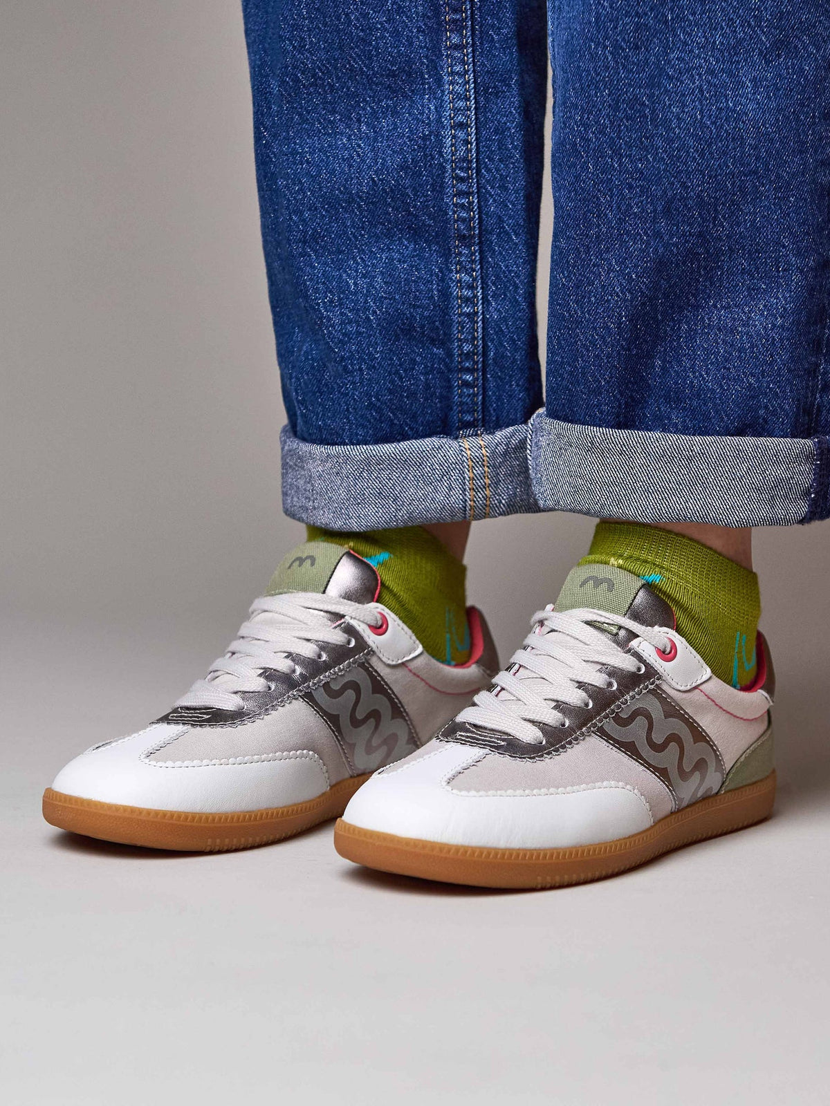 White sporty lace up trainers - MARGOT ICE MULTI