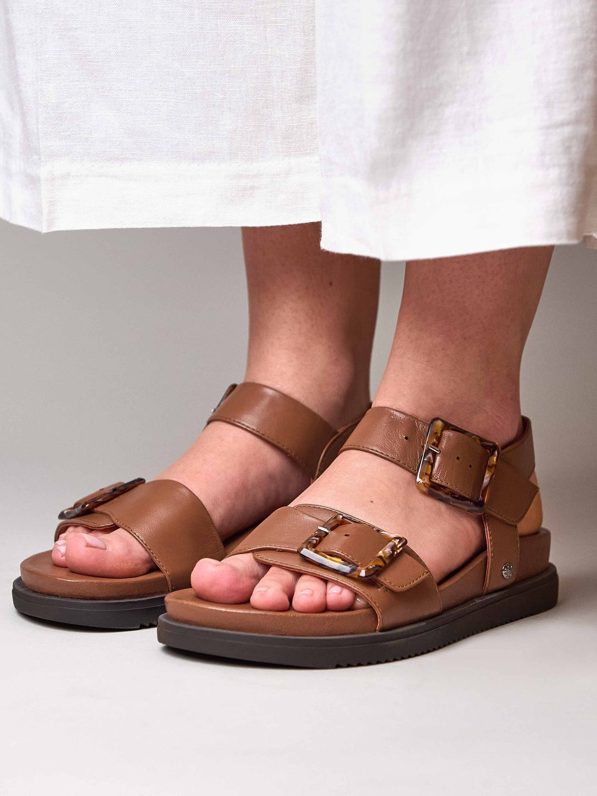 Brown colourful leather buckle sandals - NEWARK 2 TAN LEATHER