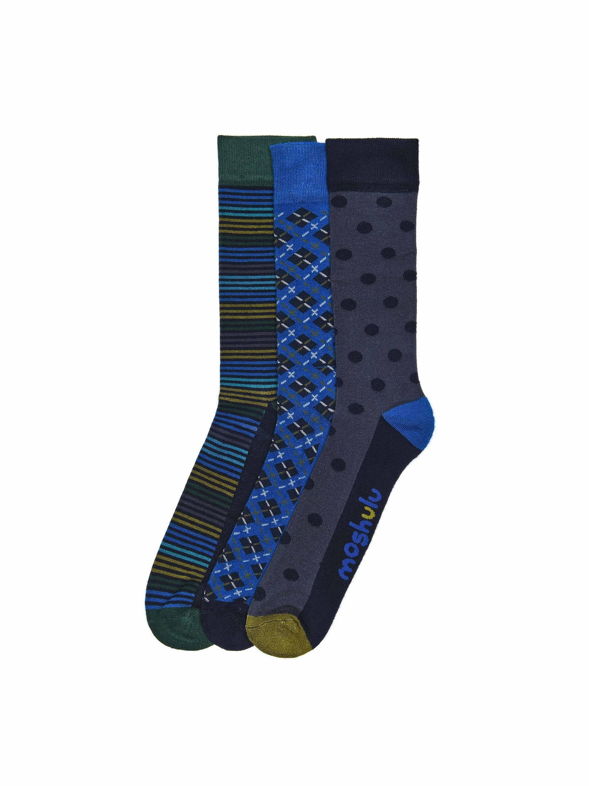 Blue men's patterned 3 sock box - NORTHAM SOCK BOX BOLD BLUE