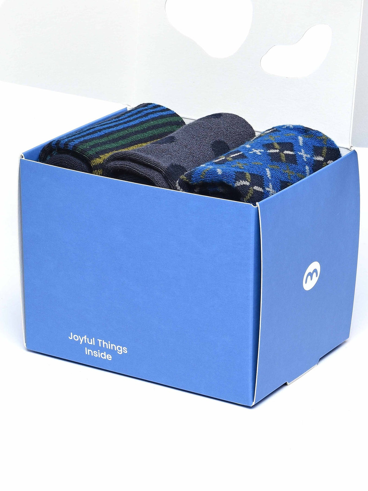 Blue men's patterned 3 sock box - NORTHAM SOCK BOX BOLD BLUE