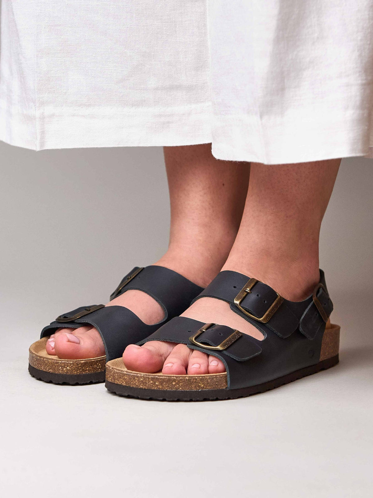 Blue multistrap leather cork footbed sandals - PALME INDIGO WAXY LEATHER