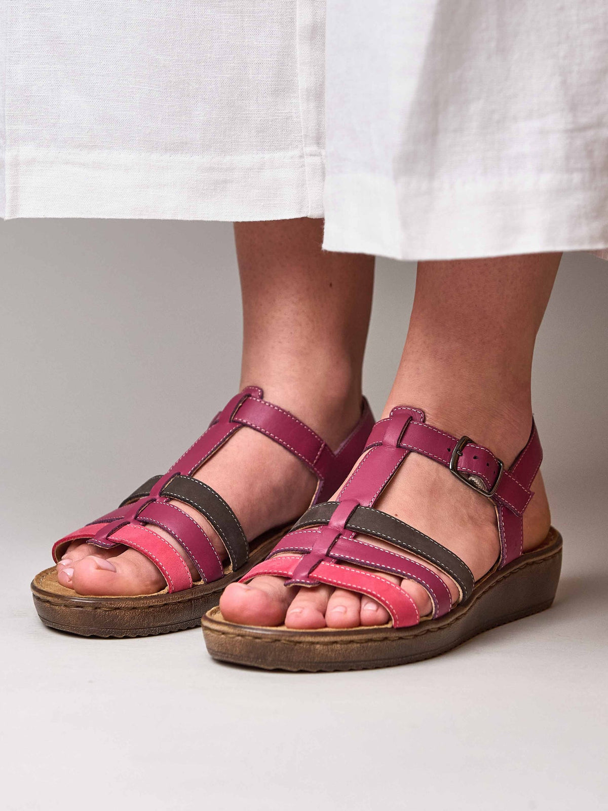Pink platform wedge strappy sandals - PARADAS FUCHSIA PINK MULTI LEATHER