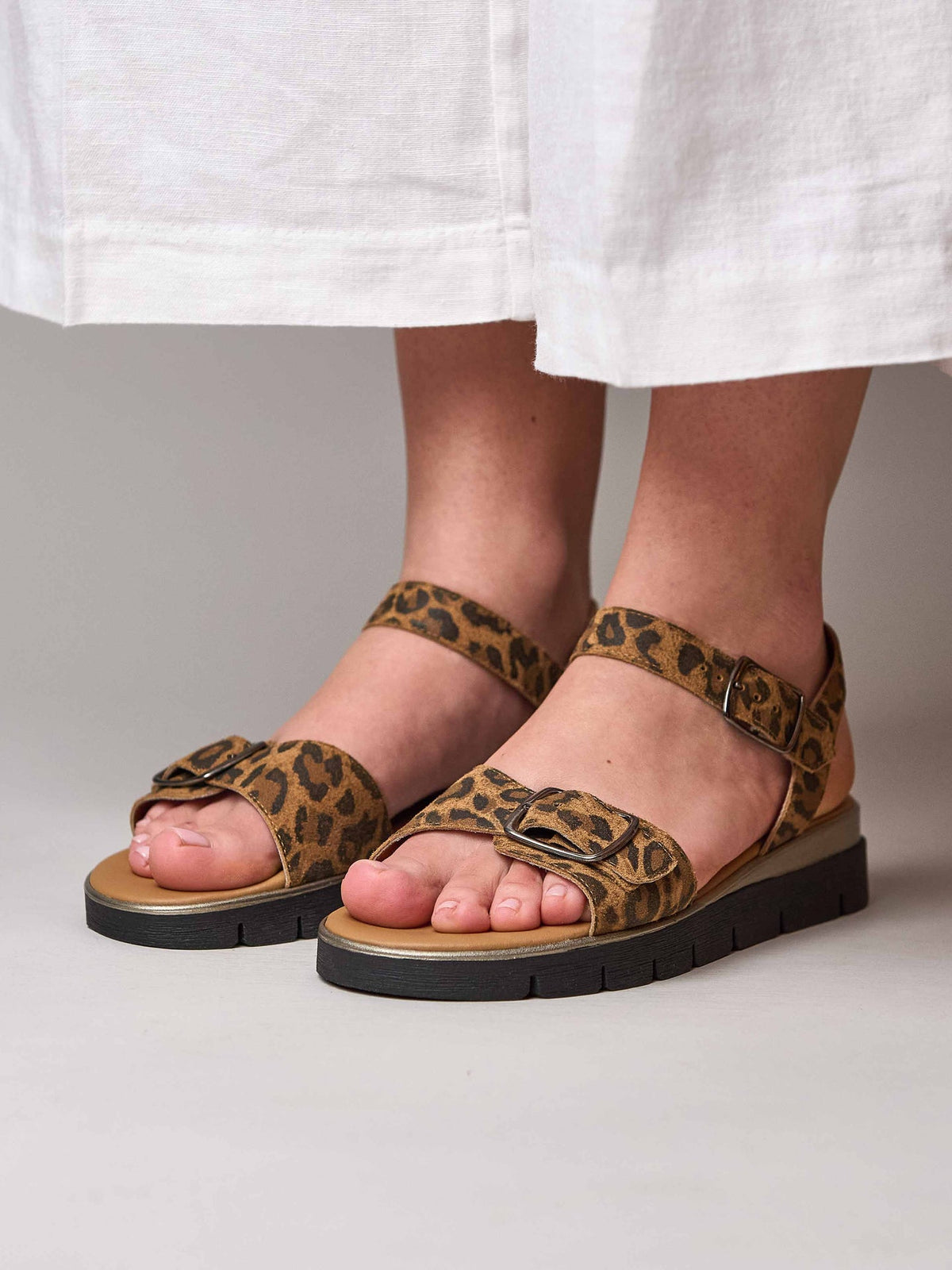Brown cushioned slingback city sandals - PHILLY LEOPARD PRINT
