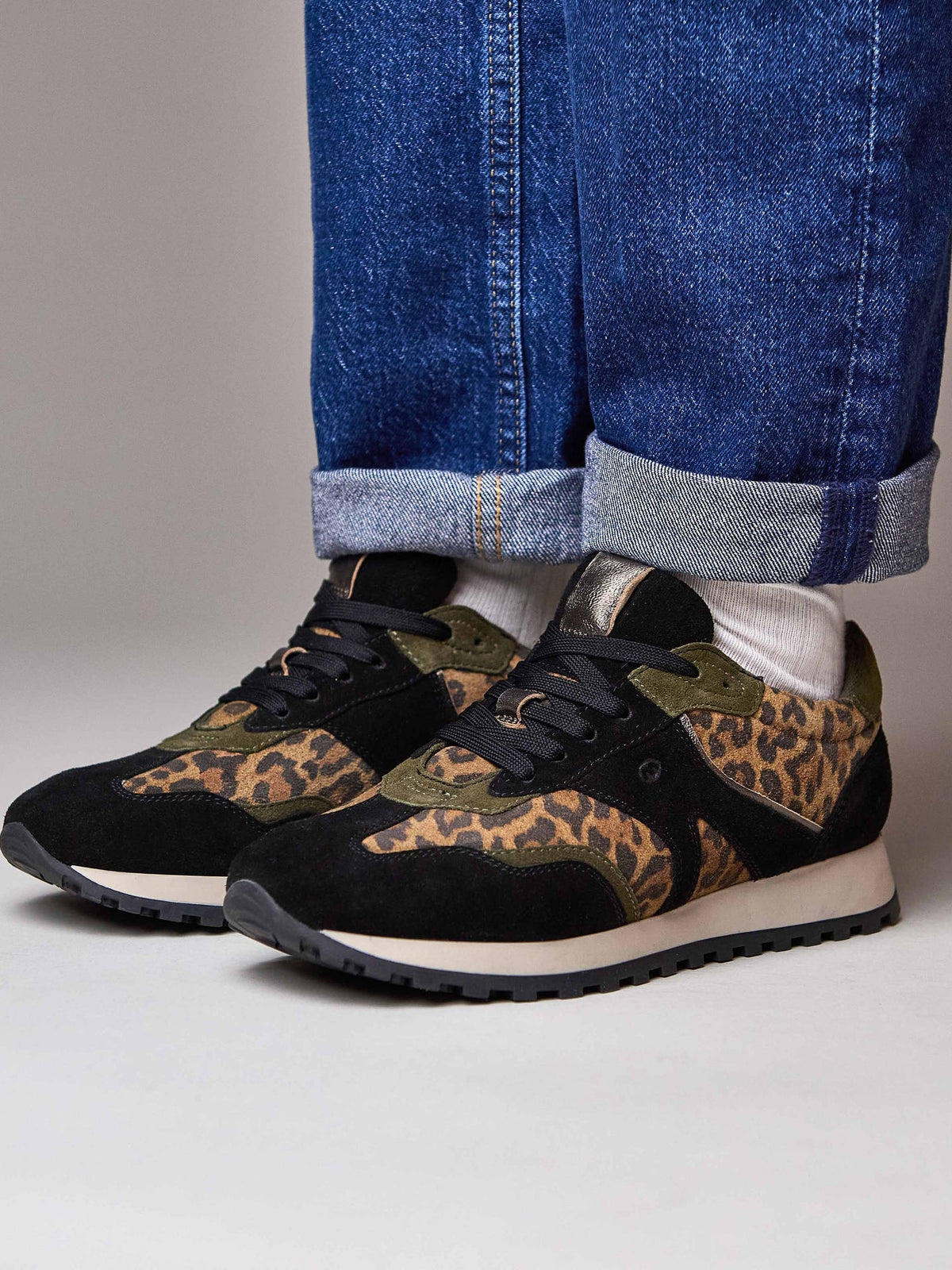 Black sporty lace up trainer - REMI BLACK/LEOPARD